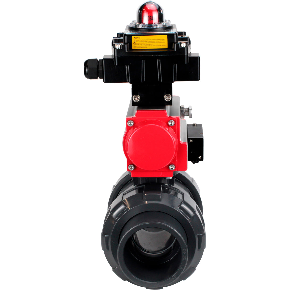 Ball valves Elephant BV4242E-FP-GRM-ISO, body material - UPVC, ball material - UPVC, seal - EPDM, with pneumatic actuator double action PA-DA, pneumatic distributor 4M310-08 24V and LSU APL-410N EX