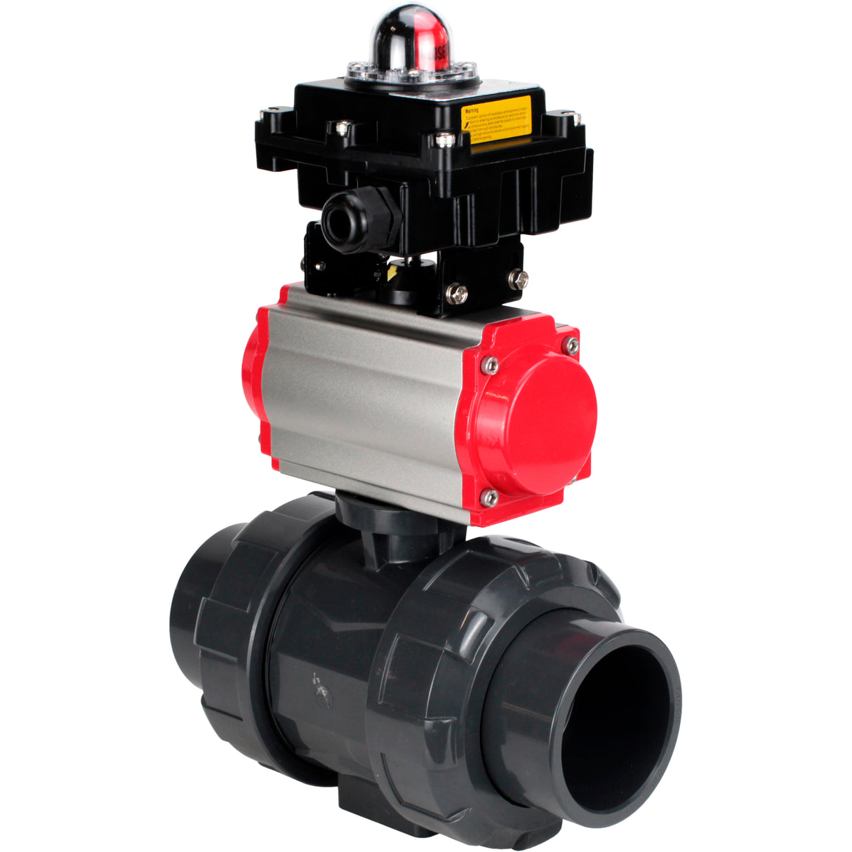 Ball valves Elephant BV4242E-FP-GRM-ISO, body material - UPVC, ball material - UPVC, seal - EPDM, with pneumatic actuator double action PA-DA, pneumatic distributor 4M310-08 24V and LSU APL-410N EX