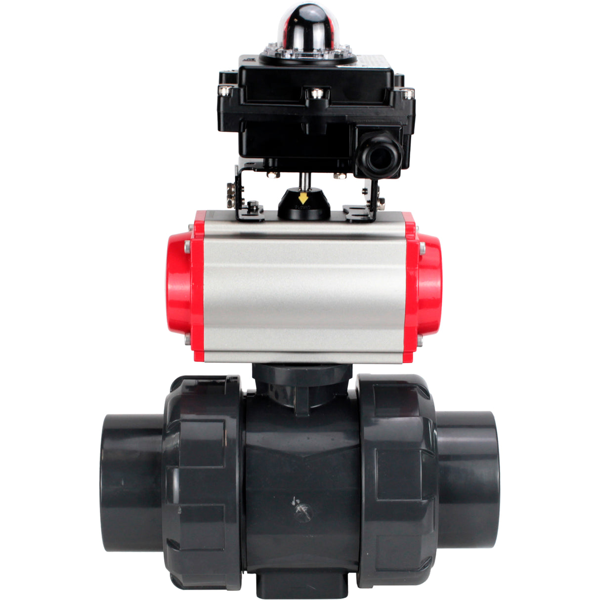 Ball valves Elephant BV4242E-FP-GRM-ISO, body material - UPVC, ball material - UPVC, seal - EPDM, with pneumatic actuator double action PA-DA, pneumatic distributor 4M310-08 24V and LSU APL-410N EX