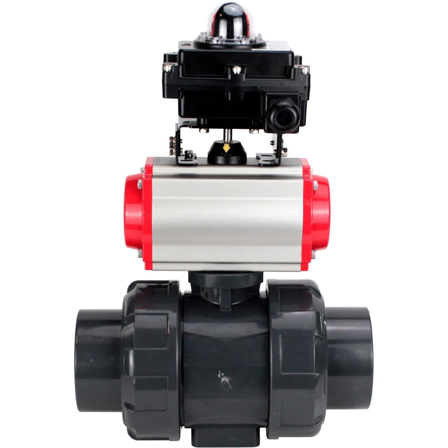 Ball valves Elephant BV4242E-FP-GRM-ISO, body material - UPVC, ball material - UPVC, seal - EPDM, with pneumatic actuator double action PA-DA, pneumatic distributor 4M310-08 24V and LSU APL-410N EX