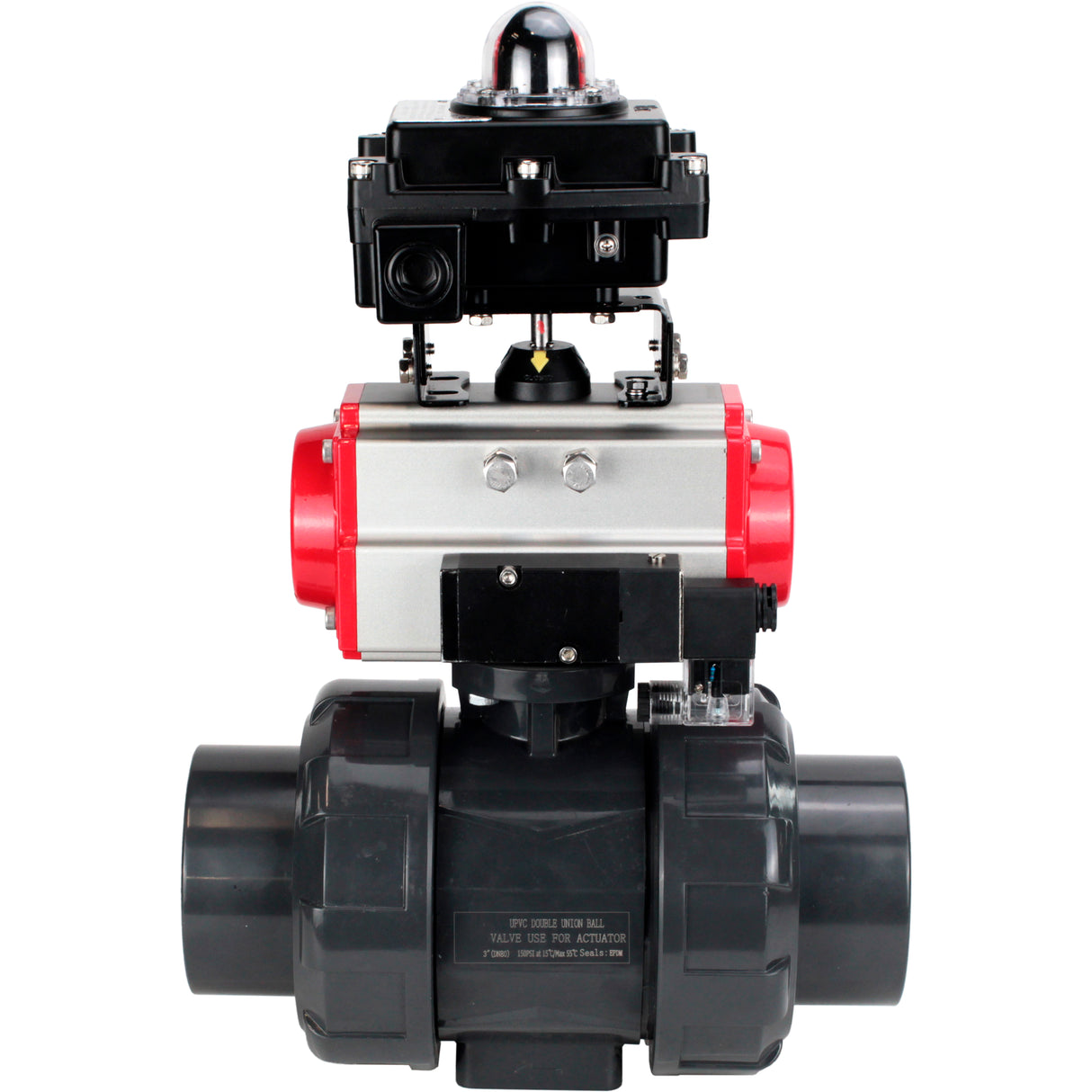 Ball valves Elephant BV4242E-FP-GRM-ISO, body material - UPVC, ball material - UPVC, seal - EPDM, with pneumatic actuator double action PA-DA, pneumatic distributor 4M310-08 24V and LSU APL-410N EX