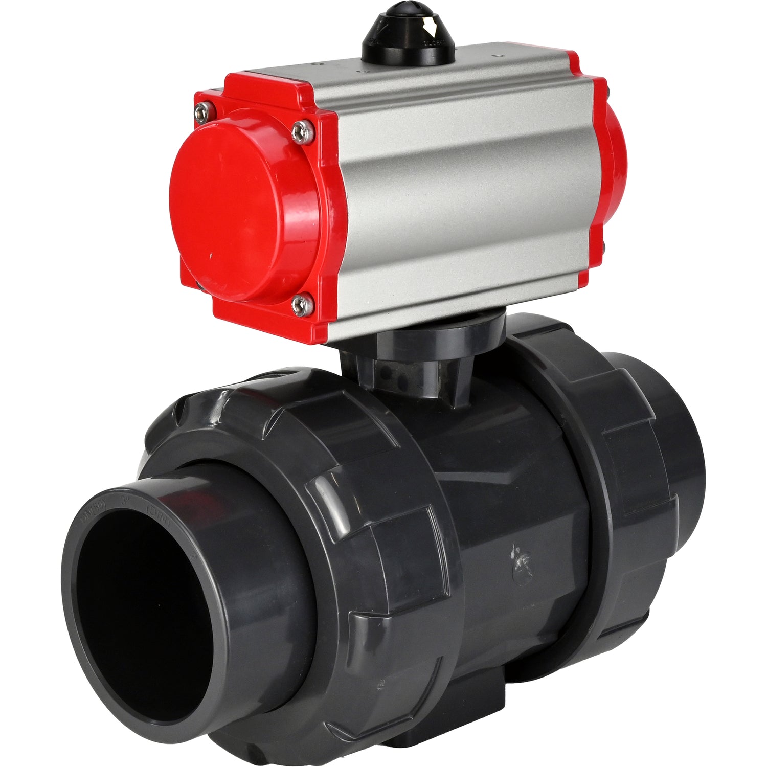 Ball valves Elephant BV4242E-FP-GRM-ISO, body material - UPVC, ball material - UPVC, seal - EPDM, with pneumatic actuator double action PA-DA
