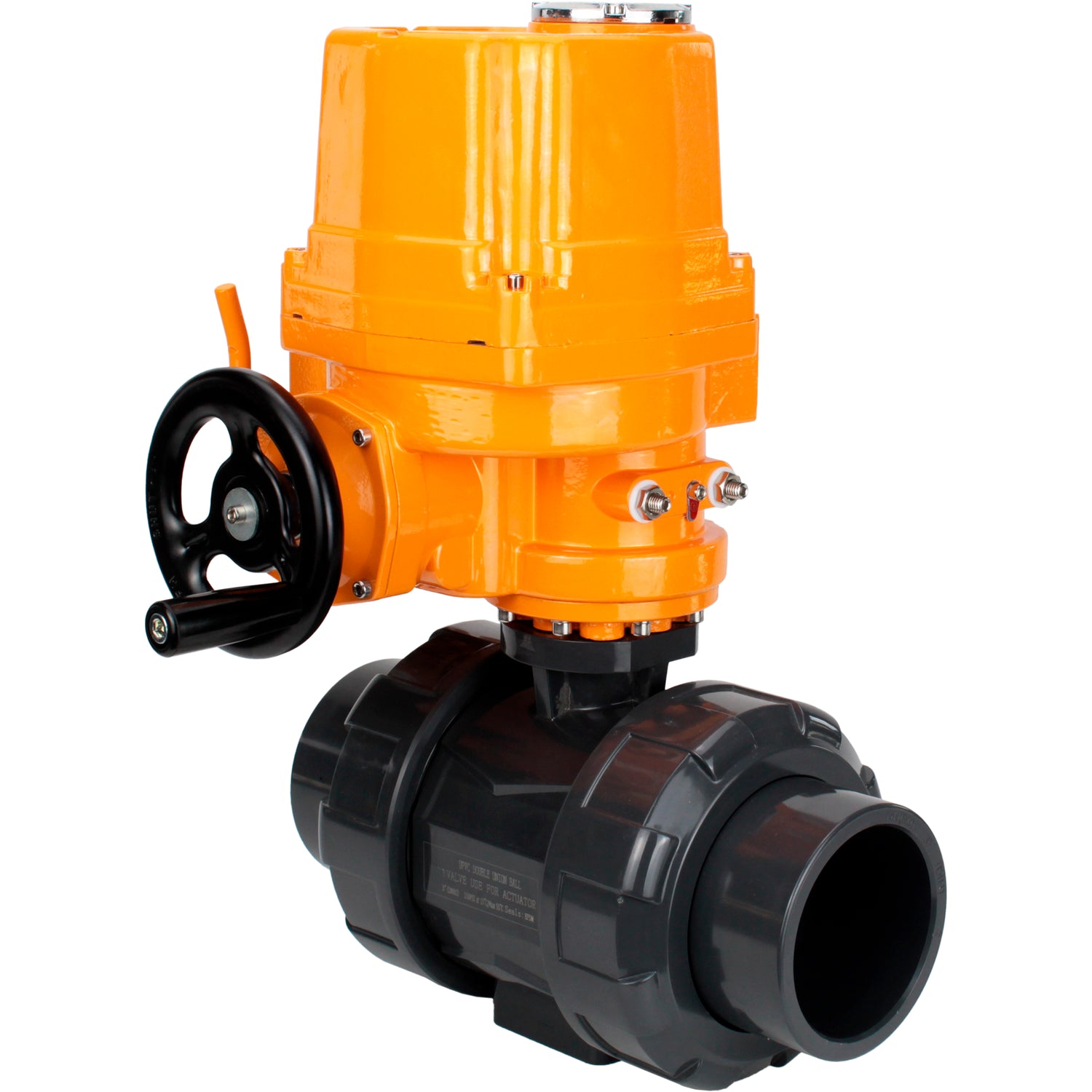 Ball valves Elephant BV4242E-FP-GRM-ISO, body material - UPVC, ball material - UPVC, seal - EPDM, with explosion-proof quarter-turn actuator QT-EX-EM-O2-24VDC-U1