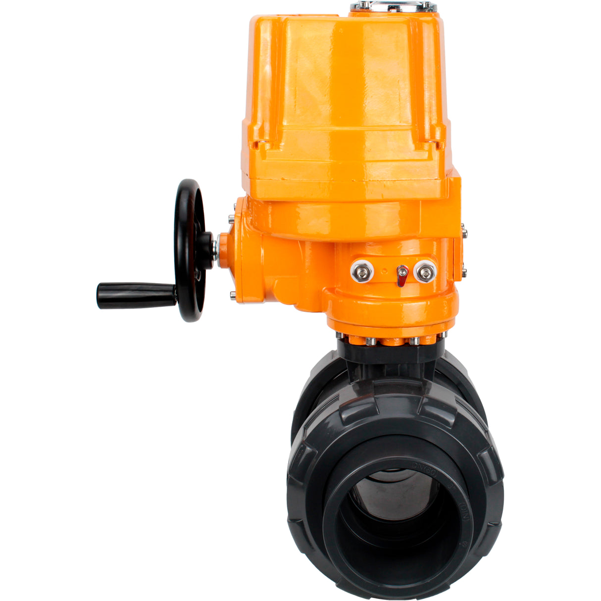 Ball valves Elephant BV4242E-FP-GRM-ISO, body material - UPVC, ball material - UPVC, seal - EPDM, with explosion-proof quarter-turn actuator QT-EX-EM-O2-24VDC-U1