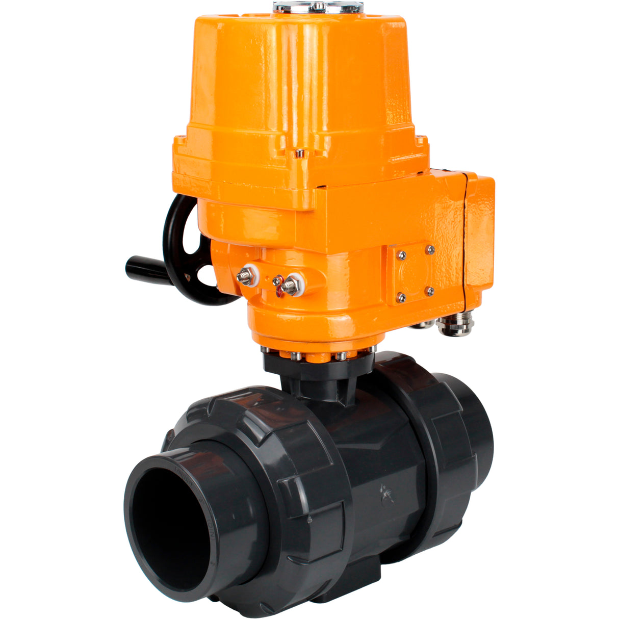 Ball valves Elephant BV4242E-FP-GRM-ISO, body material - UPVC, ball material - UPVC, seal - EPDM, with explosion-proof quarter-turn actuator QT-EX-EM-O2-24VDC-U1