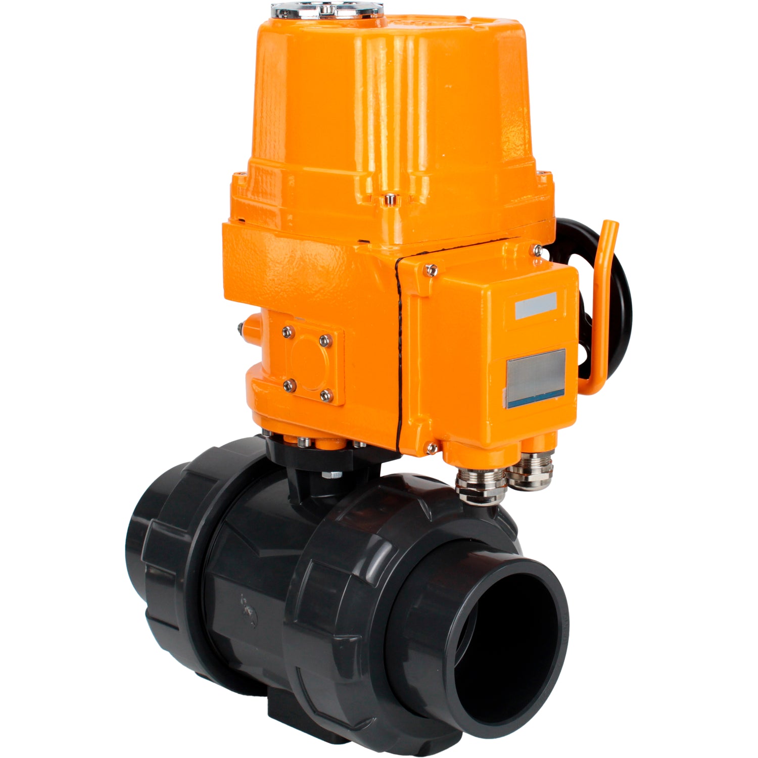 Ball valves Elephant BV4242E-FP-GRM-ISO, body material - UPVC, ball material - UPVC, seal - EPDM, with explosion-proof quarter-turn actuator QT-EX-EM-O2-24VDC-U1