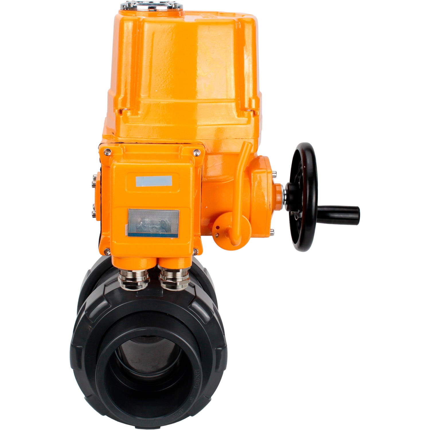 Ball valves Elephant BV4242E-FP-GRM-ISO, body material - UPVC, ball material - UPVC, seal - EPDM, with explosion-proof quarter-turn actuator QT-EX-EM-O2-24VDC-U1