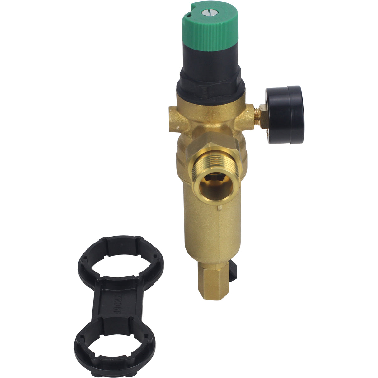 Spülsieb Elephant FMTWR0031-T mit Gewinde, T-förmig, Gehäuse aus Messing, Sieb aus Edelstahl 304, mit Manometer und mit Reduzierstück