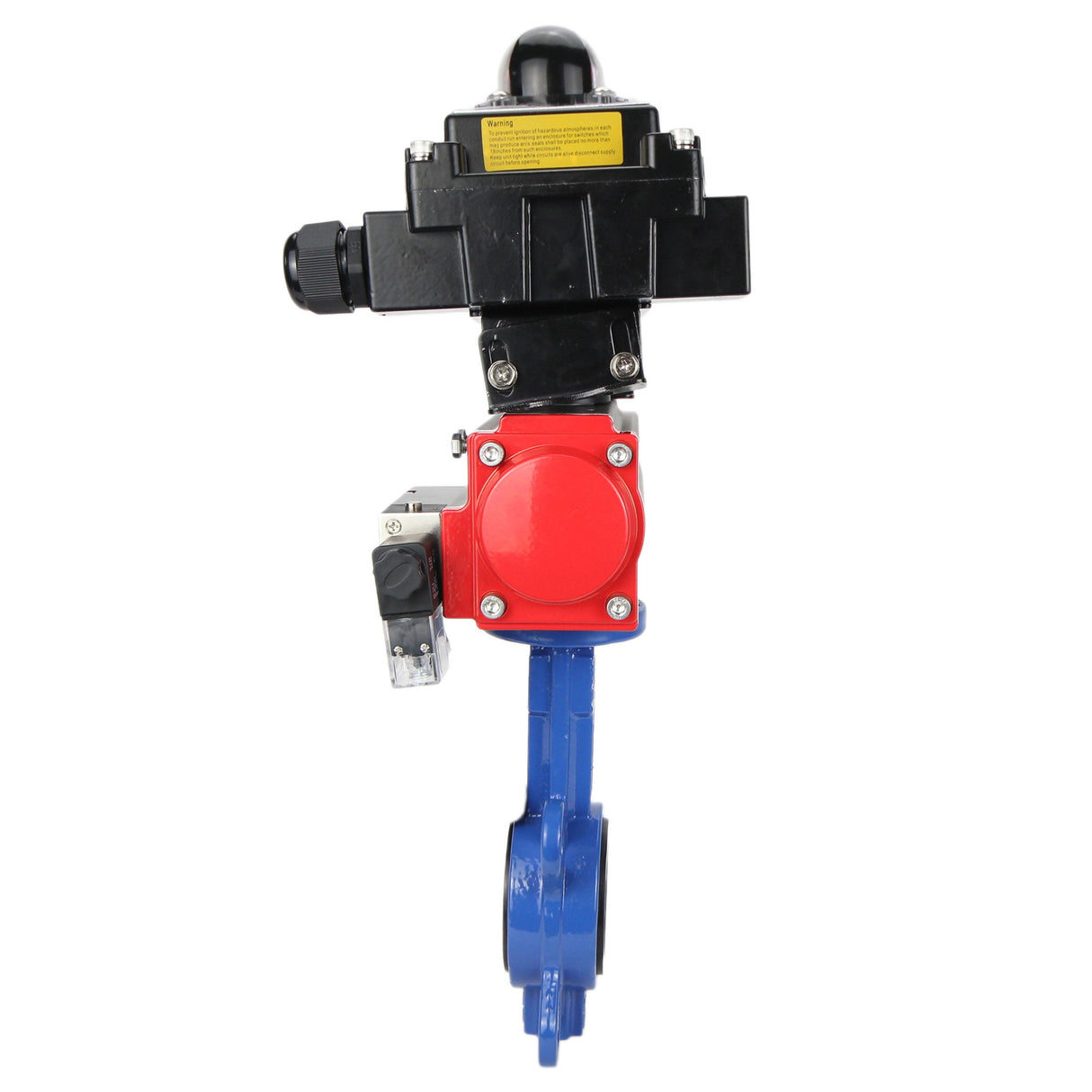 Absperrschmetterlingsventil Elephant GGG50-GGG40-EPDM Gehäusematerial - Gusseisen GGG50, Scheibenmaterial - Gusseisen GGG40, Dichtung - EPDM mit pneumatischem Antrieb Elephant SA, pneumatischer Verteiler 4M310-08 220V und Endschalterblock APL-410N EX