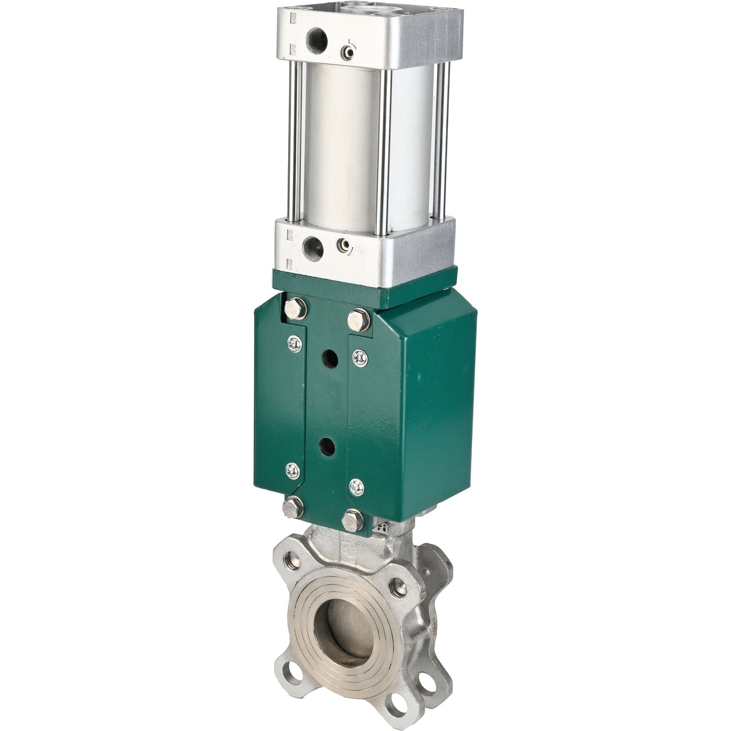 Plattenschieber Elephant GVKR3131E-2W-Fb-2P, Gehäuse - Edelstahl AISI 304, Plattenmaterial - Edelstahl AISI 304, Dichtung - EPDM, pneumatischer Antrieb