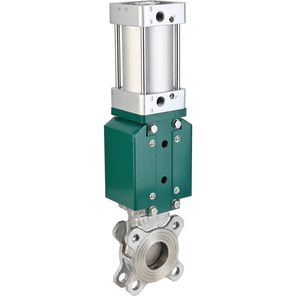 Plattenschieber Elephant GVKR3131E-2W-Fb-2P, Gehäuse - Edelstahl AISI 304, Plattenmaterial - Edelstahl AISI 304, Dichtung - EPDM, pneumatischer Antrieb