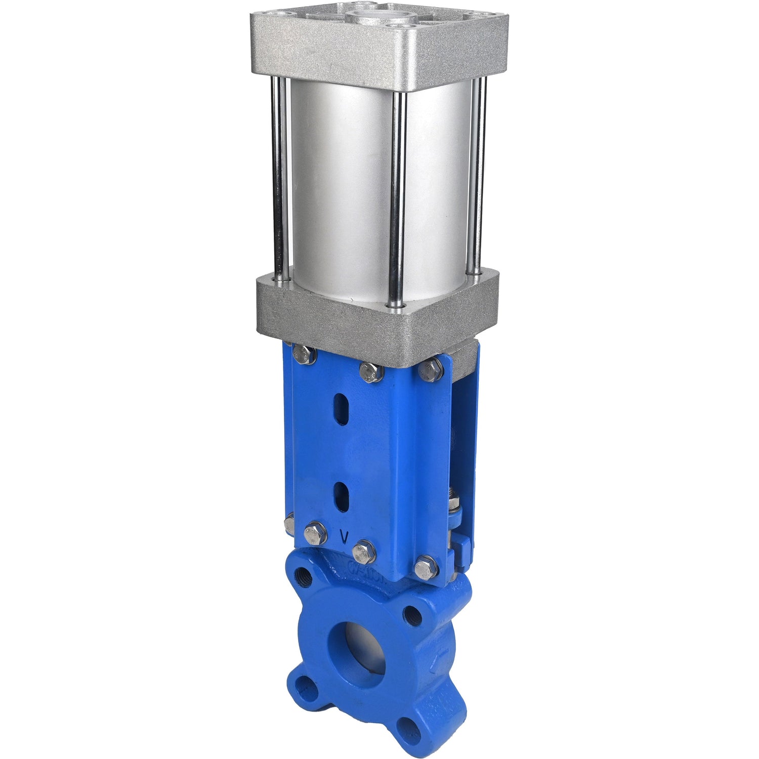 Absperrschieber Elephant GVKR1331M-1W-Fb-2P-WENZ PN6 einseitig, zwischenflanschig, Spindel - verlängerbar, Gehäuse - Gusseisen GGG40, Schieber - Edelstahl 304, Dichtung - EPDM, pneumatisch betätigt, WENZ