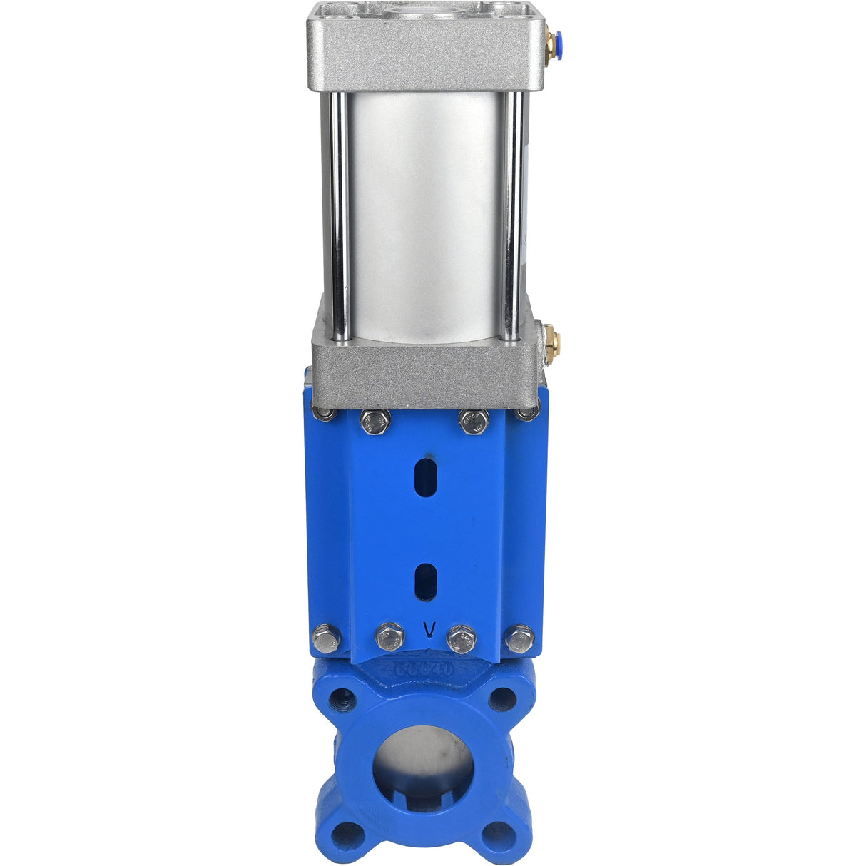 Absperrschieber Elephant GVKR1331M-1W-Fb-2P-WENZ PN16 einseitig, zwischenflanschig, Spindel - verlängerbar, Gehäuse - Gusseisen GGG40, Schieber - Edelstahl 304, Dichtung - EPDM, pneumatisch betätigt, WENZ