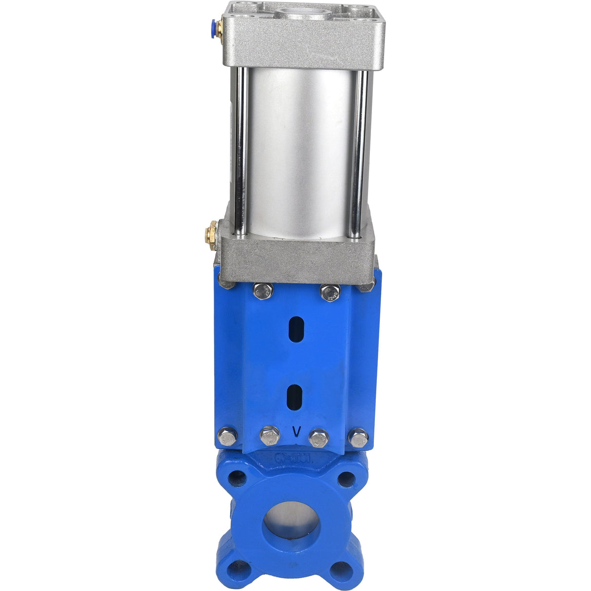 Absperrschieber Elephant GVKR1331M-1W-Fb-2P-WENZ PN16 einseitig, zwischenflanschig, Spindel - verlängerbar, Gehäuse - Gusseisen GGG40, Schieber - Edelstahl 304, Dichtung - EPDM, pneumatisch betätigt, WENZ