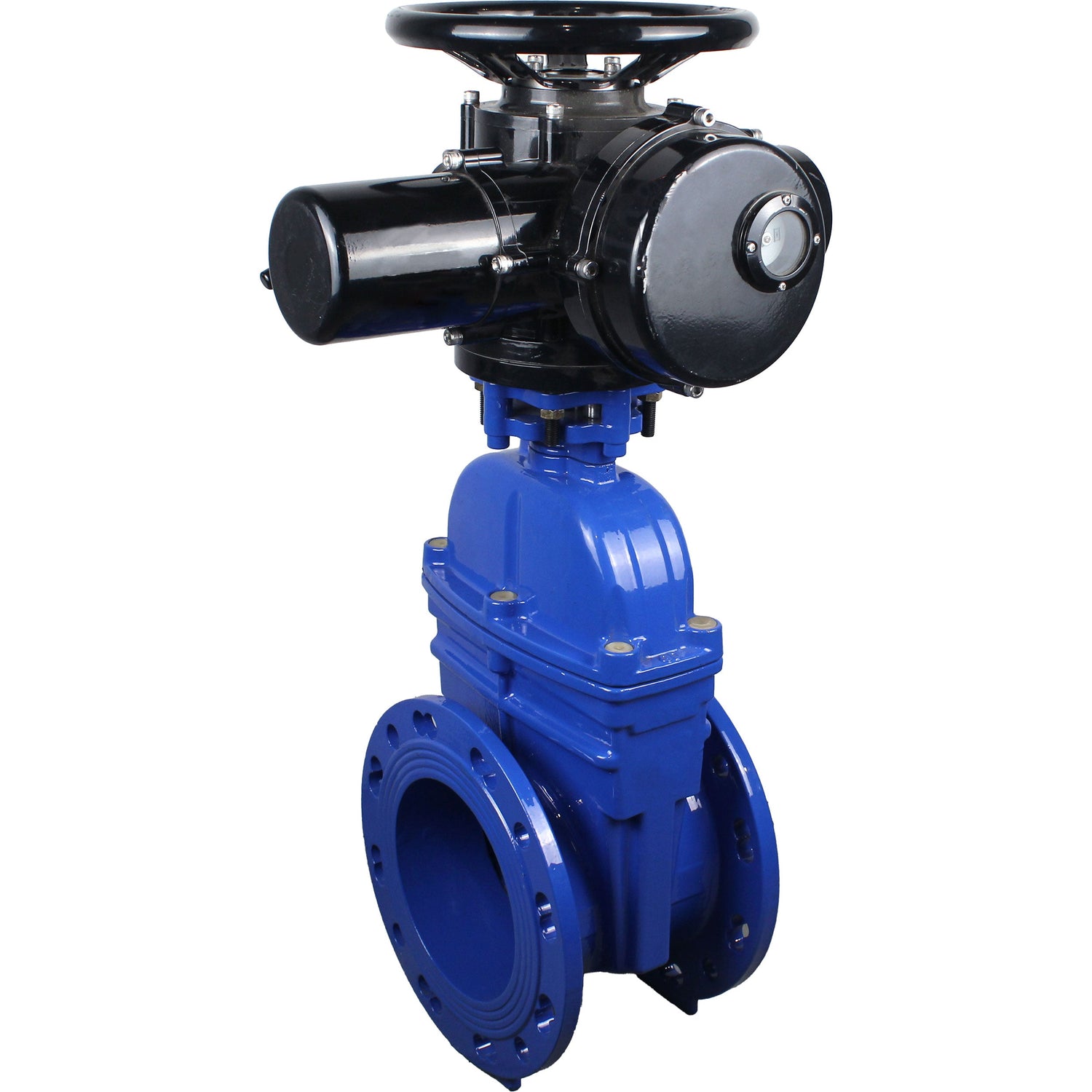 Wedge valves Elephant GVWN1414E-2W-F flanged, wedge - rubber-coated, spindle - non-retractable, body - cast iron, seal - EPDM, with OST flange with multi-turn electric drive MT-N-EM-O2-380VAC-U1 five-jaw