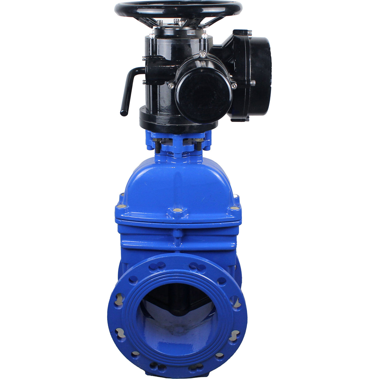 Wedge valves Elephant GVWN1414E-2W-F flanged, wedge - rubber-coated, spindle - non-retractable, body - cast iron, seal - EPDM, with OST flange with multi-turn electric drive MT-N-EM-O2-380VAC-U1 five-jaw