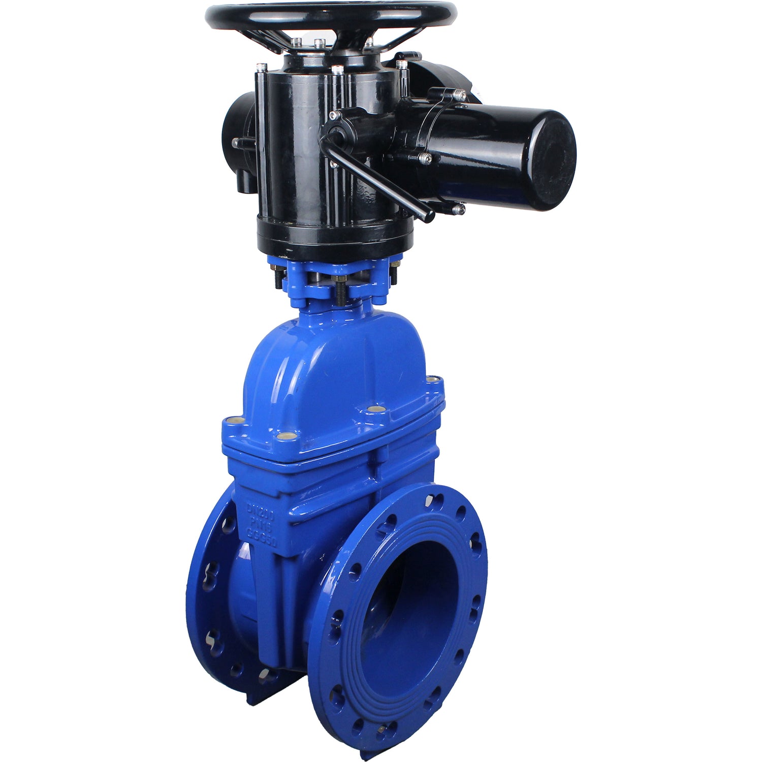 Wedge valves Elephant GVWN1414E-2W-F flanged, wedge - rubber-coated, spindle - non-retractable, body - cast iron, seal - EPDM, with OST flange with multi-turn electric drive MT-N-EM-O2-380VAC-U1 five-jaw