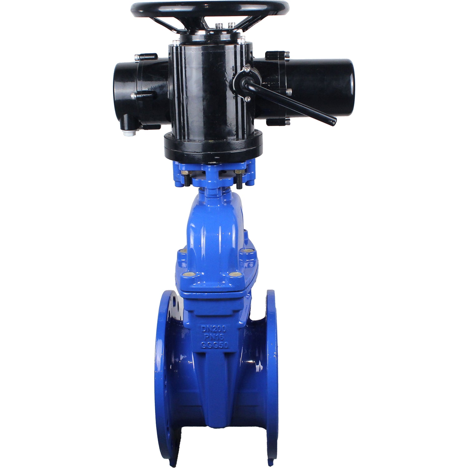 Wedge valves Elephant GVWN1414E-2W-F flanged, wedge - rubber-coated, spindle - non-rising, body - cast iron, seal - EPDM, with OST flange with multi-turn electric drive MT-N-EM-O2-220VAC-U1 five-jaw
