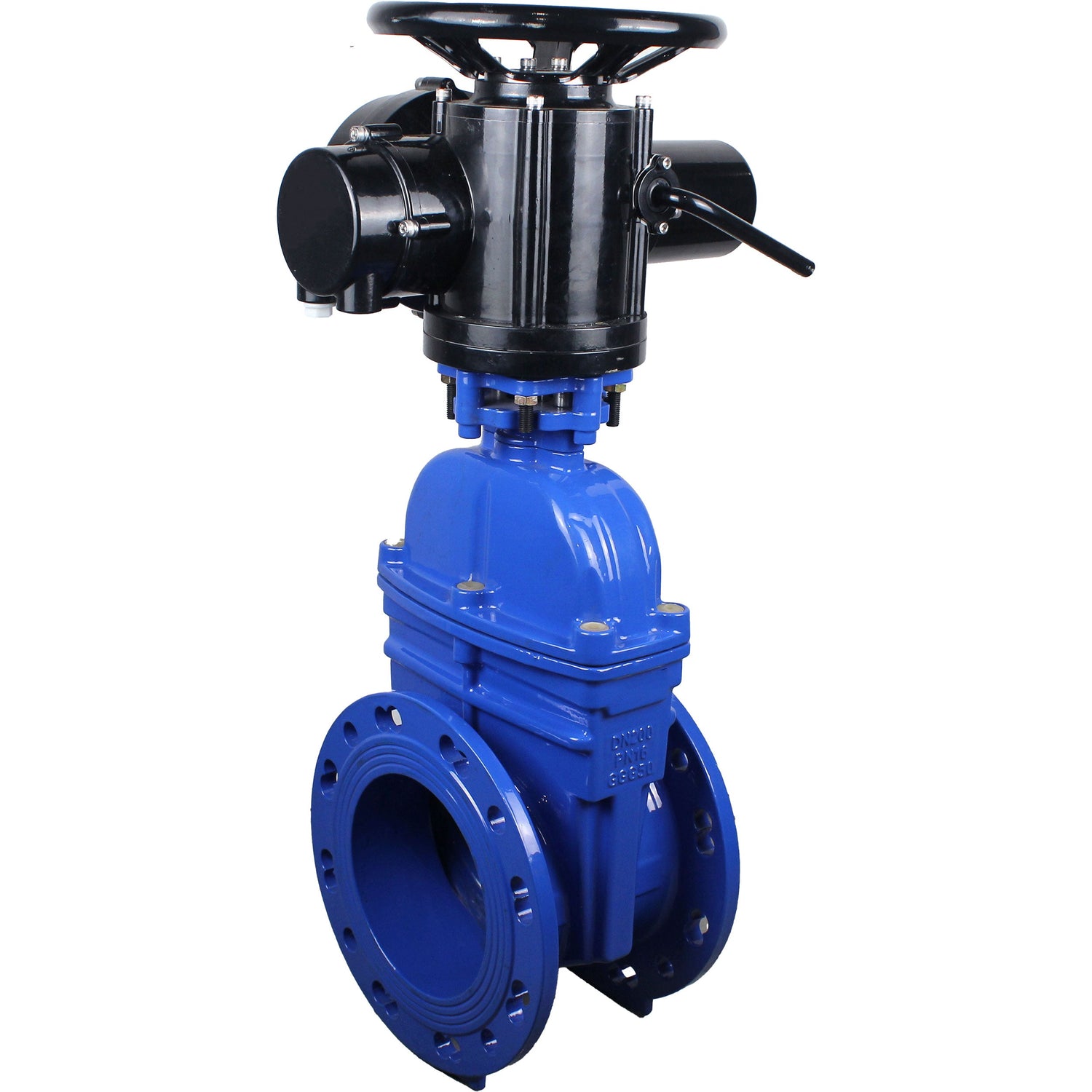 Wedge valves Elephant GVWN1414E-2W-F flanged, wedge - rubber-coated, spindle - non-retractable, body - cast iron, seal - EPDM, with OST flange with multi-turn electric drive MT-N-EM-O2-380VAC-U1 five-jaw