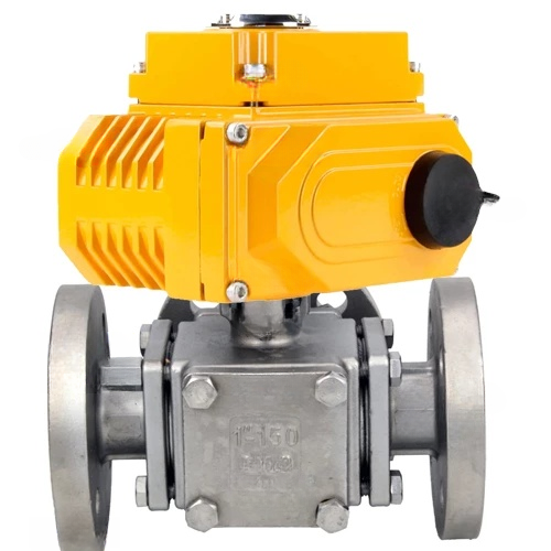 Ball valves Elephant BV3131PPL(4pc)-FP-3WT-F-ISO-H DN25 16 bar, three-way, full bore, steel 304, seal - PPL, flanged with 3/4-turn electric actuator E34-N-005EM-O1-220VAC-U1 220V