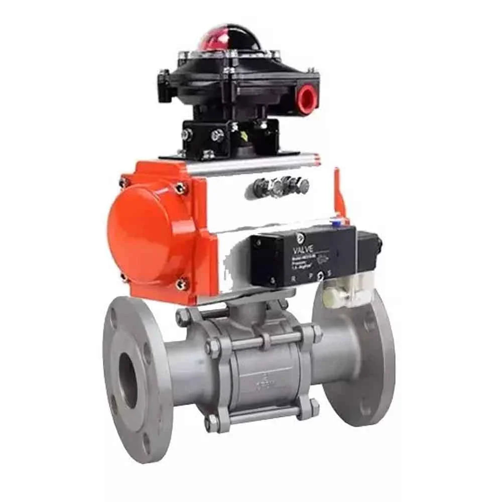 Ball valves Elephant BV3232P(3pc)-FP-F-ISO-H DN65-100 25/40 bar flanged with ISO flange, body - 316 stainless steel, full bore, seal - PTFE, with pneumatic drive PA-DA pneumatic distributor 4M310-08 NAMUR 24V, LSU APL-410N Ex