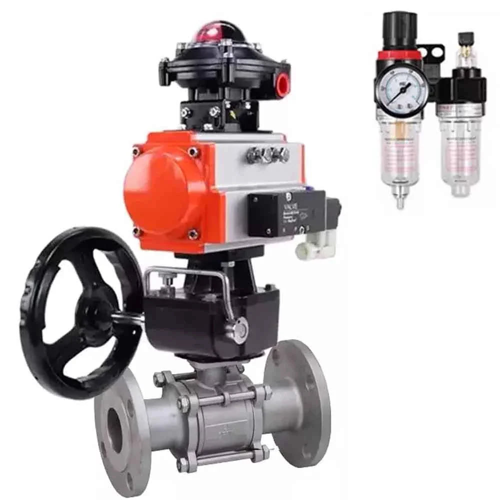 Ball valves Elephant BV3232P(3pc)-FP-F-ISO-H DN65-100 25/40 bar flanged, 316 stainless steel, full bore, seal - PTFE, with pneumatic drive PA-DA pneumatic distributor 4M310-08 NAMUR 24V, LSU APL-210N, manual backup for MON, ATU AFC2000