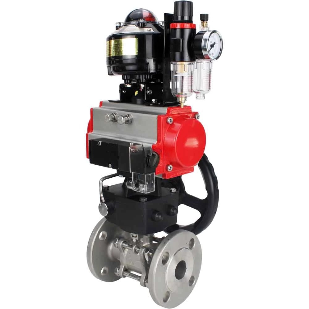 Ball valves Elephant BV3232P(3pc)-FP-F-ISO-H DN65-100 25/40 bar flanged, 316 stainless steel, full bore, seal - PTFE, with pneumatic drive PA-DA pneumatic distributor 4M310-08 NAMUR 24V, LSU APL-510N Ex, manual backup MON3-700-T38-ISO, ATU AFC2000