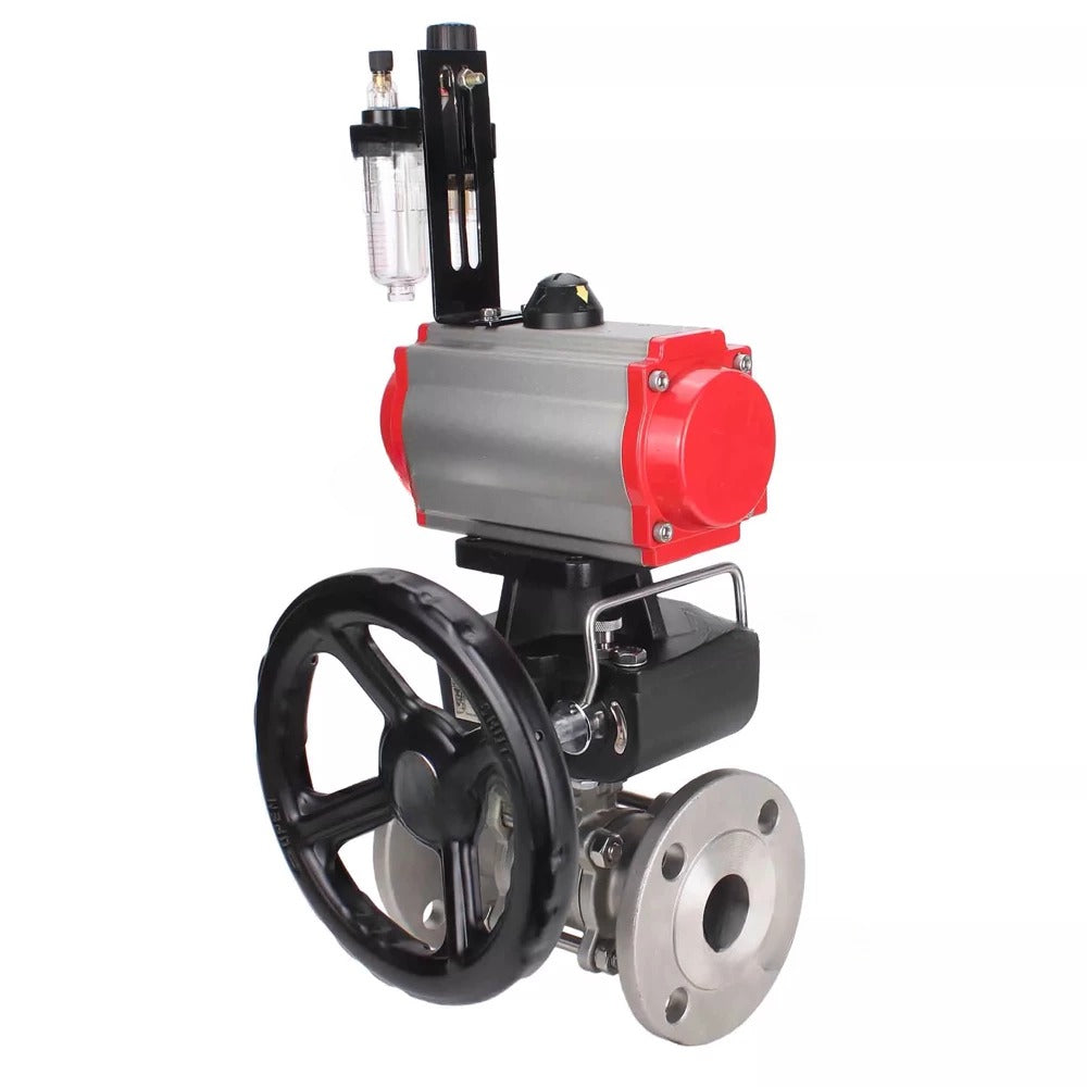 Ball valves Elephant BV3232P(3pc)-FP-F-ISO-H DN65-100 25/40 bar flanged, body - 316 stainless steel, full bore, seal - PTFE, with pneumatic drive PA-DA pneumatic distributor 4V320-10 220V, manual backup MON3-700-T38-ISO, ATU AFC2000
