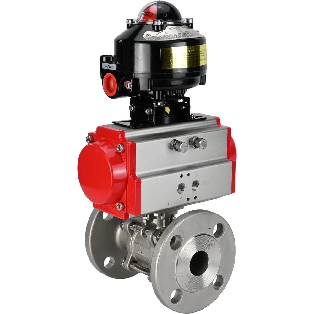 Ball valves Elephant BV3232P(3pc)-FP-F-ISO-H DN65-100 25/40 bar flanged with ISO flange, body - 316 stainless steel, full bore, seal - PTFE, with PA-SA pneumatic actuator, LSU APL-510N Ex