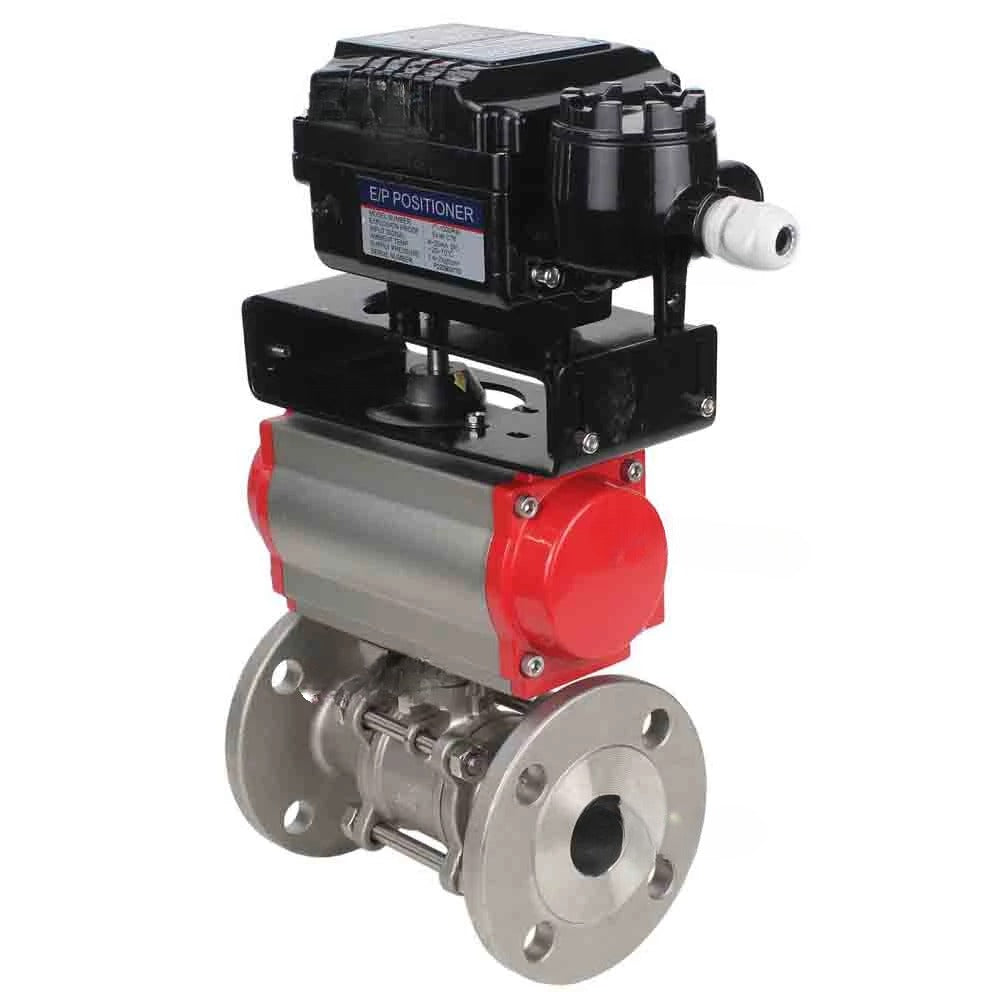 Ball valves Elephant BV3232P(3pc)-FP-F-ISO-H DN65-100 25/40 bar flanged with ISO flange, body - 316 stainless steel, full bore, seal - PTFE, with pneumatic drive PA-DA and YT-1000RSN electro-pneumatic positioner with feedback