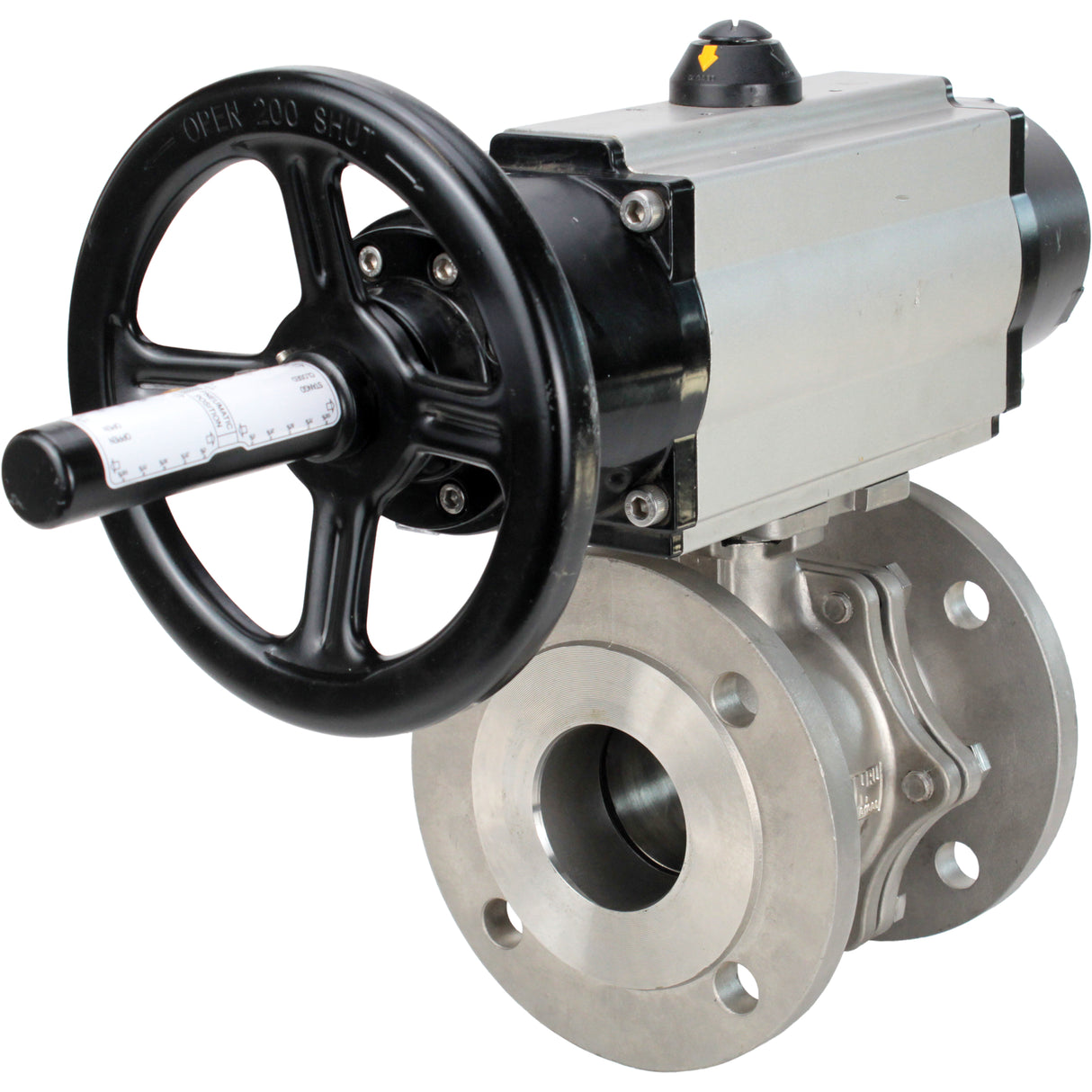 Kugelhähne Elephant BV3232P(2 Stück)-FP-F-ISO-H DN80-100 16 bar, voll durchgangsflansch, Edelstahl SS316, Dichtung - PTFE, mit pneumatischem Antrieb PA-DA-105-1 doppeltwirkend, mit pneumatischem Verteiler 4M310-08 24V