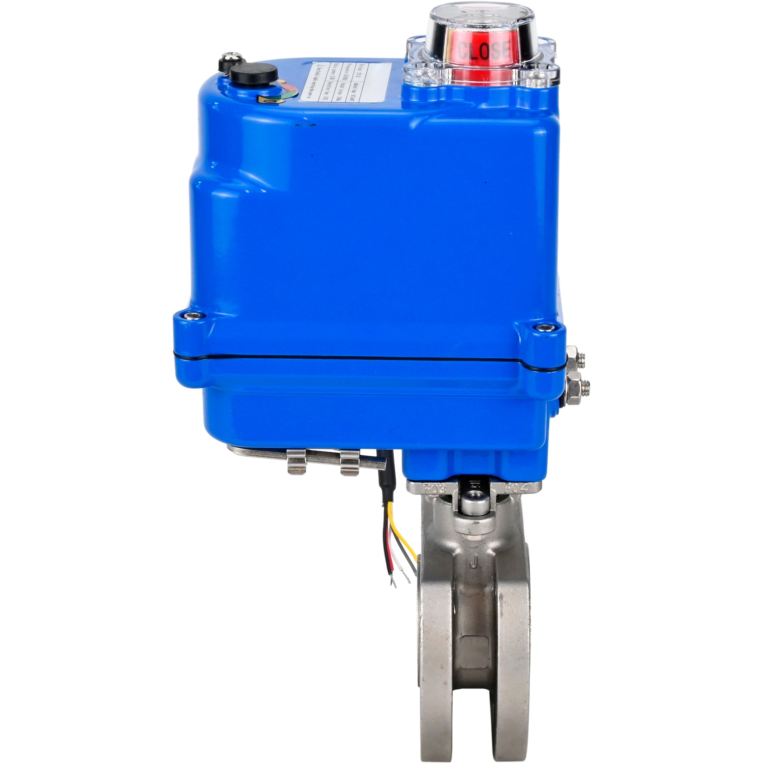 Edelstahl-Kugelhahn Elephant BV3232P-FP-Fb PSI232, Gehäuse - Edelstahl AISI 316, Dichtung - PTFE, voller Durchgang, Kompaktflansch, Elektroantrieb Elephant 003 blau 24 V