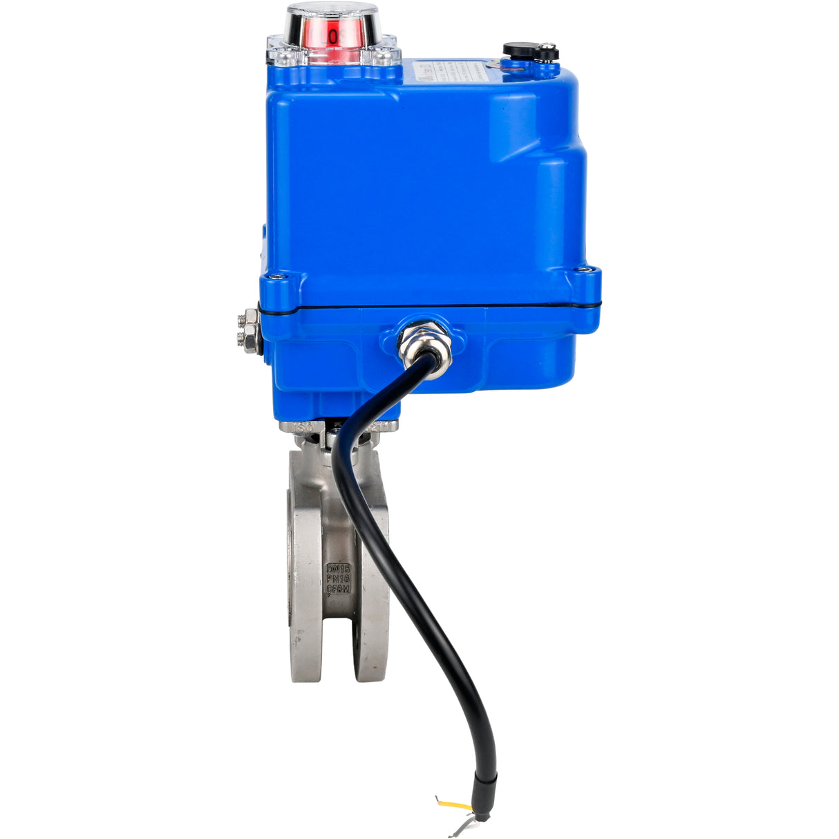 Edelstahl-Kugelhahn Elephant BV3232P-FP-Fb PSI232, Gehäuse - Edelstahl AISI 316, Dichtung - PTFE, voller Durchgang, Kompaktflansch, Elektroantrieb Elephant 003 blau 24 V