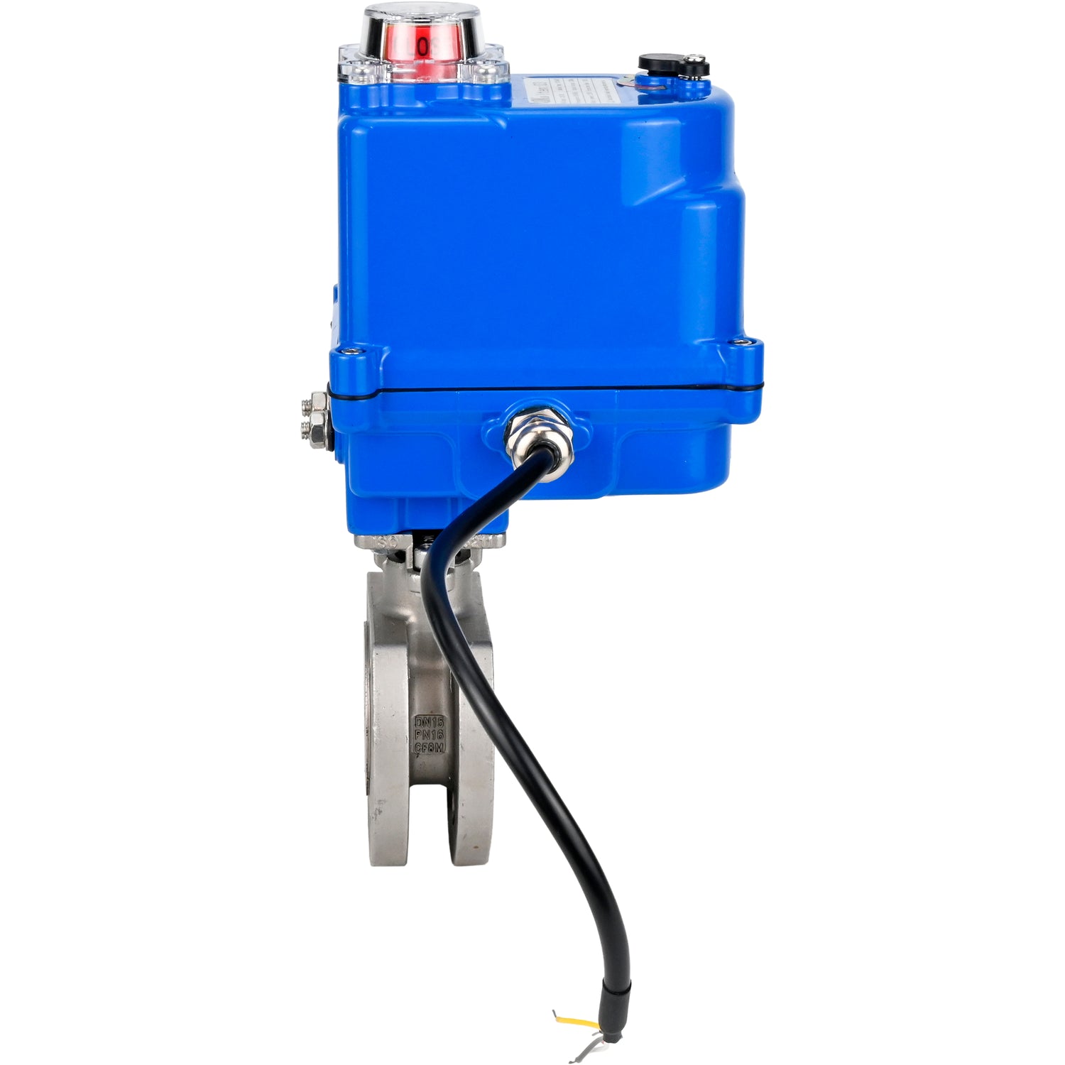 Edelstahl-Kugelhahn Elephant BV3232P-FP-Fb PSI232, Gehäuse - Edelstahl AISI 316, Dichtung - PTFE, voller Durchgang, Kompaktflansch, Elektroantrieb Elephant 003 blau 24 V