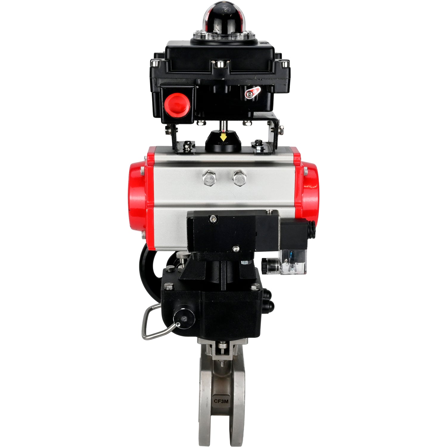 Edelstahl-Kugelhahn Elephant BVсFP.316.200 PSI232, voller Anschluss, Kompaktflansch, pneumatischer Antrieb Elephant DA doppeltwirkend, Handnotbetätigung HDM, pneumatischer Verteiler 4M310-08 24 V, Endschalterblock APL-410N EX