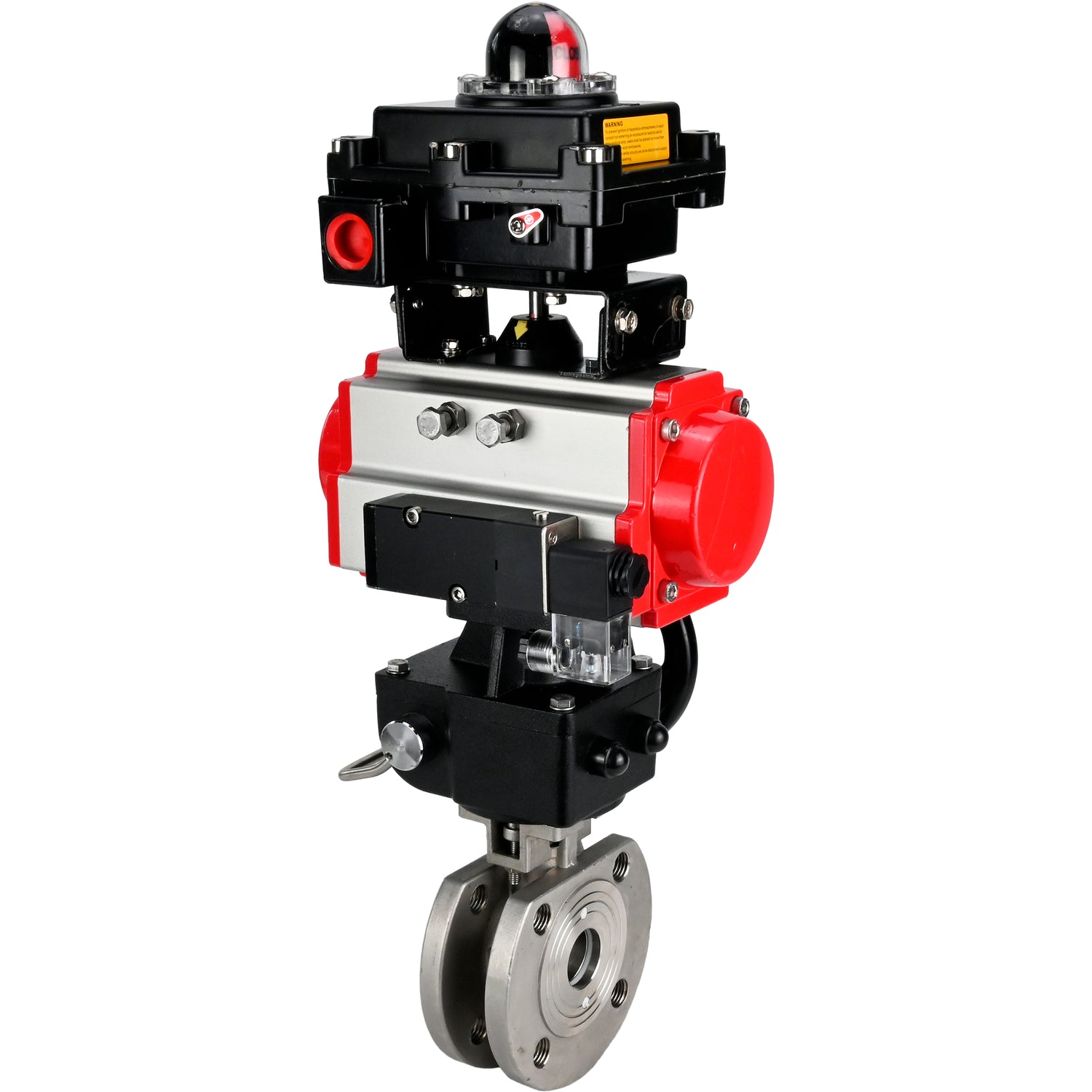 Edelstahl-Kugelhahn Elephant BVсFP.316.200 PSI232, voller Anschluss, Kompaktflansch, pneumatischer Antrieb Elephant DA doppeltwirkend, Handnotbetätigung HDM, pneumatischer Verteiler 4M310-08 24 V, Endschalterblock APL-410N EX