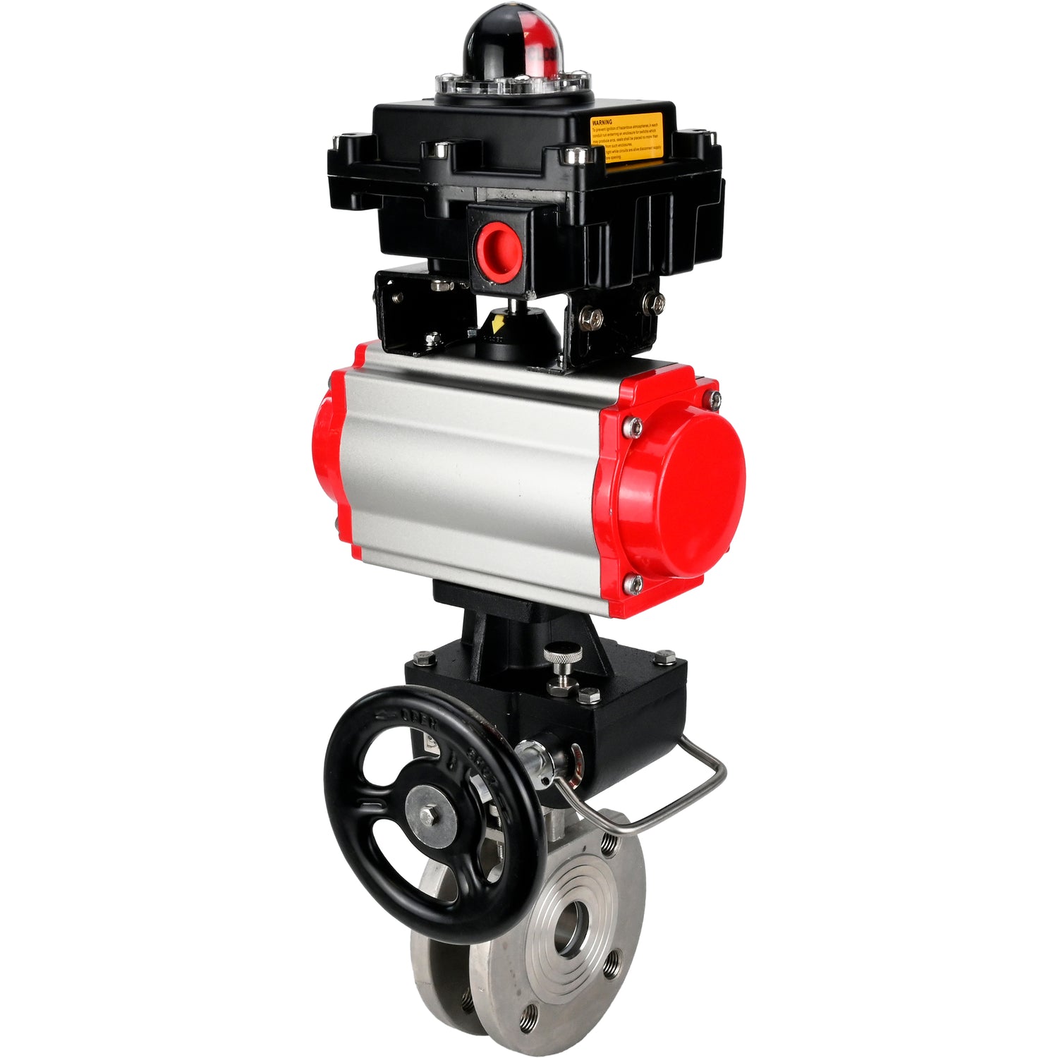 Edelstahl-Kugelhahn Elephant BVсFP.316.200 PSI232, voller Anschluss, Kompaktflansch, pneumatischer Antrieb Elephant DA doppeltwirkend, Handnotbetätigung HDM, pneumatischer Verteiler 4M310-08 24 V, Endschalterblock APL-410N EX