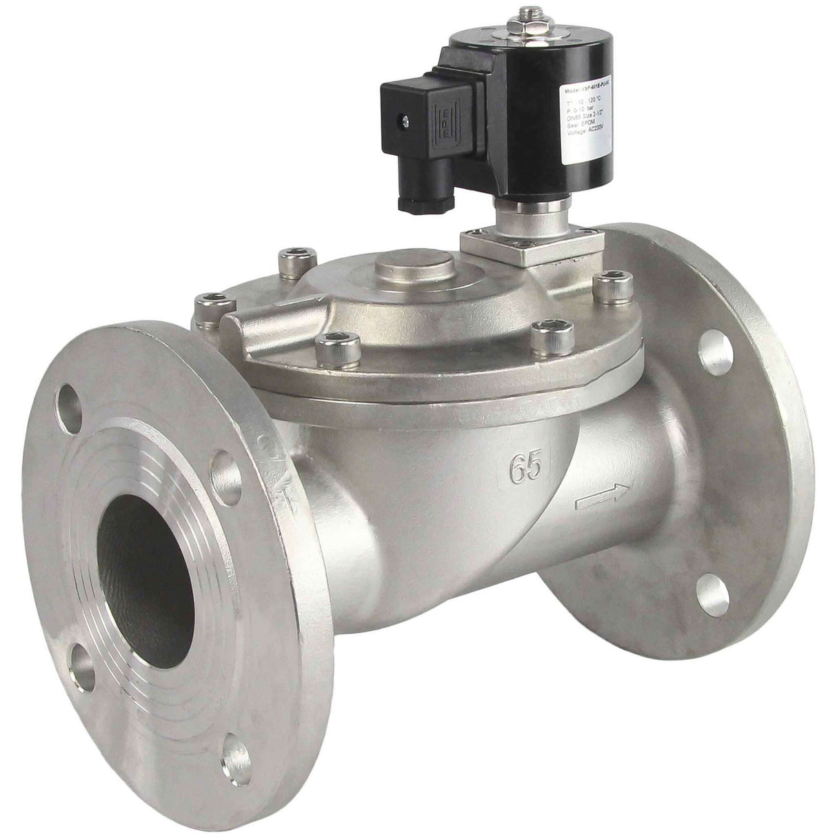 Zweiwege-Elektromagnetventil, normalerweise geschlossen, indirekt wirkend, Elephant VSF-601N-PU-NC, NBR 110/220 V, Gehäusematerial – Edelstahl AISI 304, Dichtung – NBR