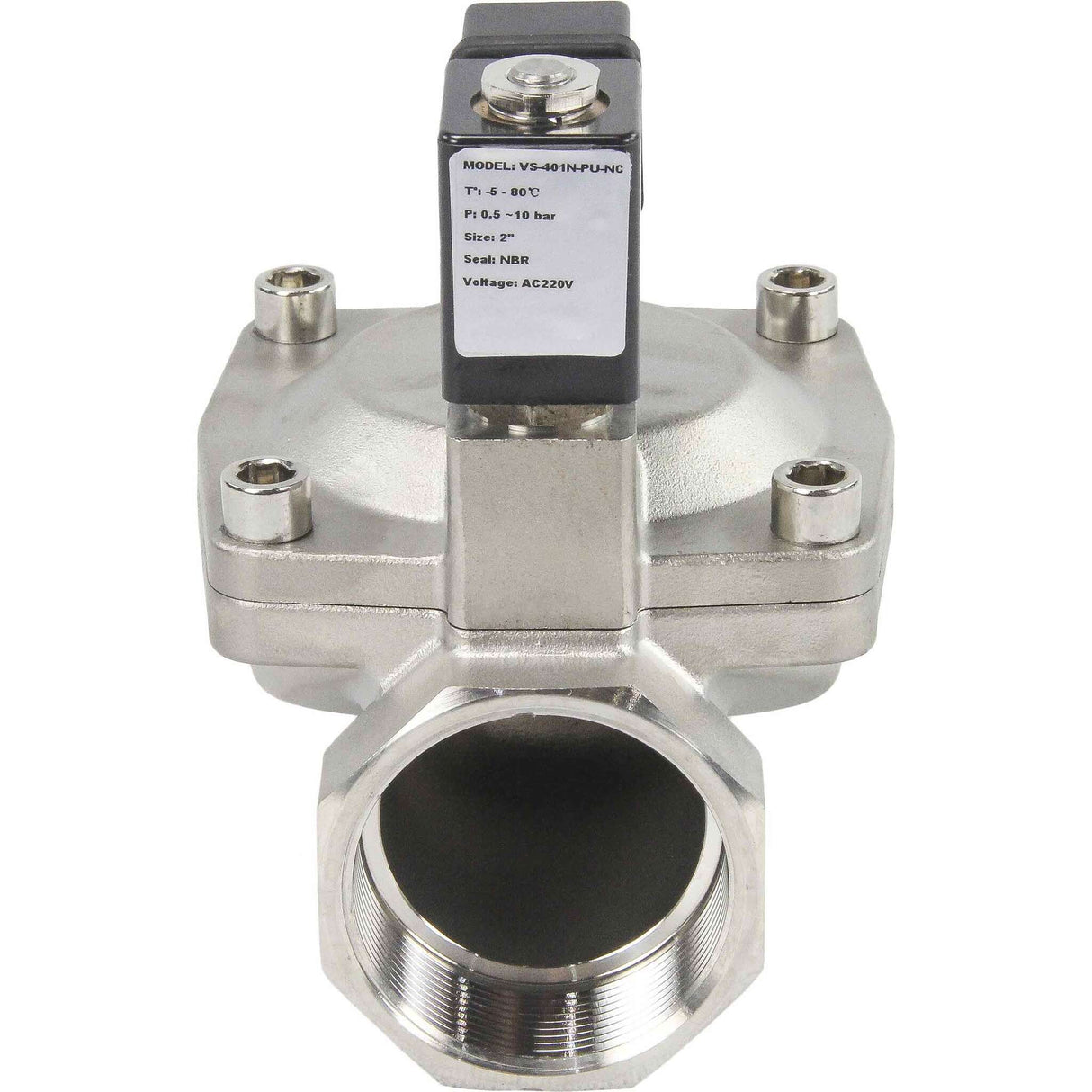 Zweiwege-Elektromagnetventil, normalerweise geschlossen, indirekt wirkend, Elephant VS2W-401V-PU-NC G VITON 24 V, Gehäusematerial – Edelstahl AISI 304, Dichtung – Viton