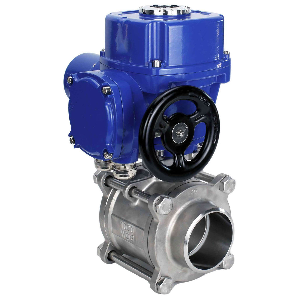 Edelstahl-Kugelhahn Elephant BVPP 316.200-ISO PSI914 SS316 mit vollem Durchgang, zum Schweißen, Gehäusematerial - Edelstahl, elektrischer Schwenkantrieb Elephant QT-W (M) 220 V