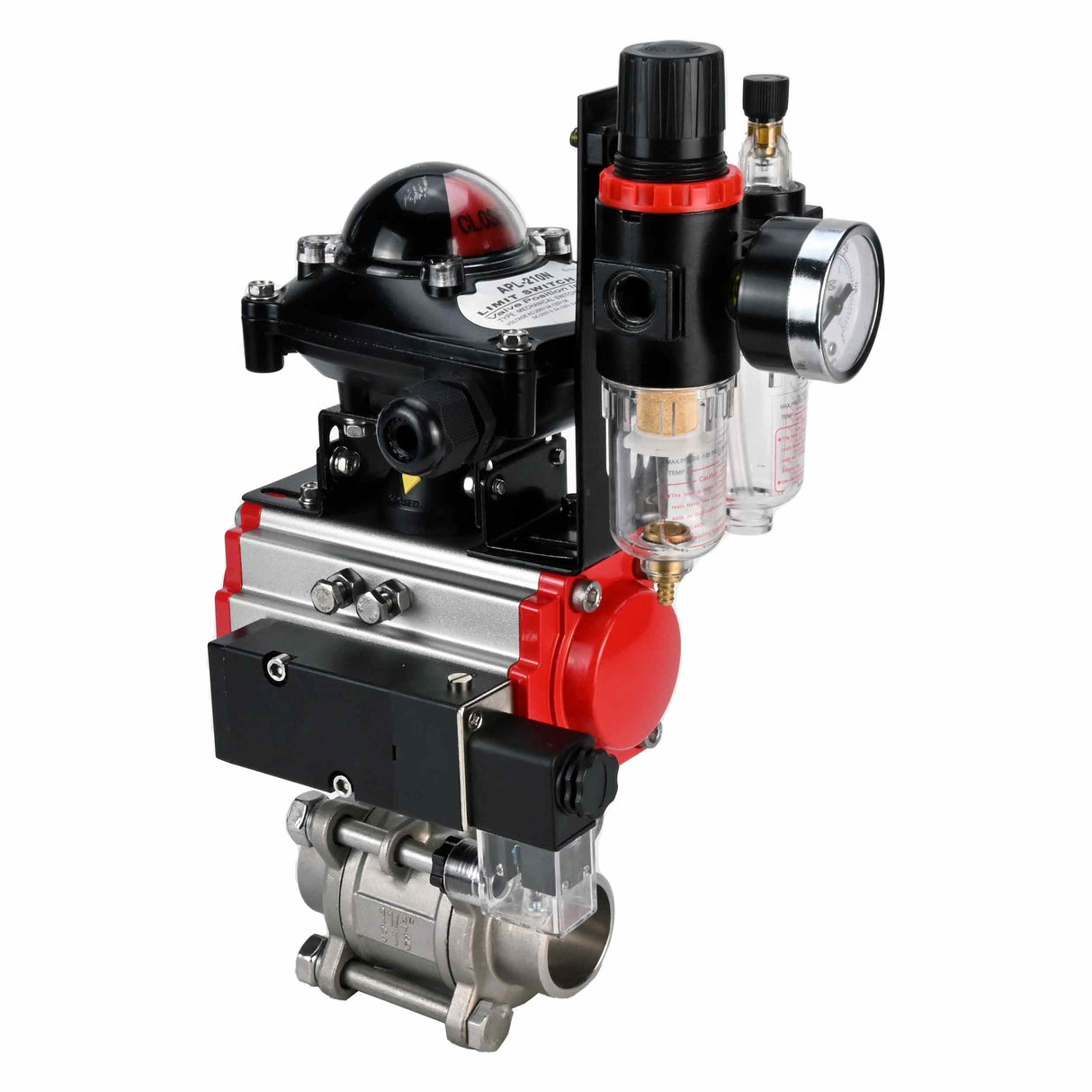 Kugelhahn aus Edelstahl Elephant kshpp-316200-sa-4m310-24-apl210n-bpv, Gehäusematerial - Edelstahl AISI 316, Kugelmaterial - Edelstahl AISI 316, Dichtung - PTFE, pneumatisch betätigt