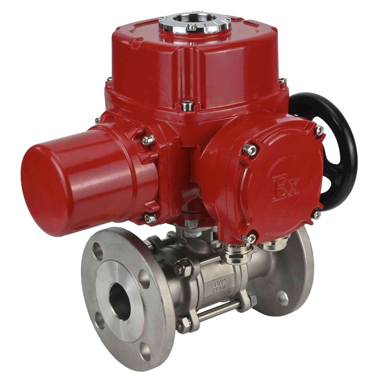 Edelstahl-Kugelhahn Elephant BVFPT.316.180 dreiteilig, Gehäusewerkstoff - Edelstahl SS316, Dichtung - PTFE, mit Flansch, voller Durchgang, elektrischer Schwenkantrieb Elephant QT-W (M) EX 220 V