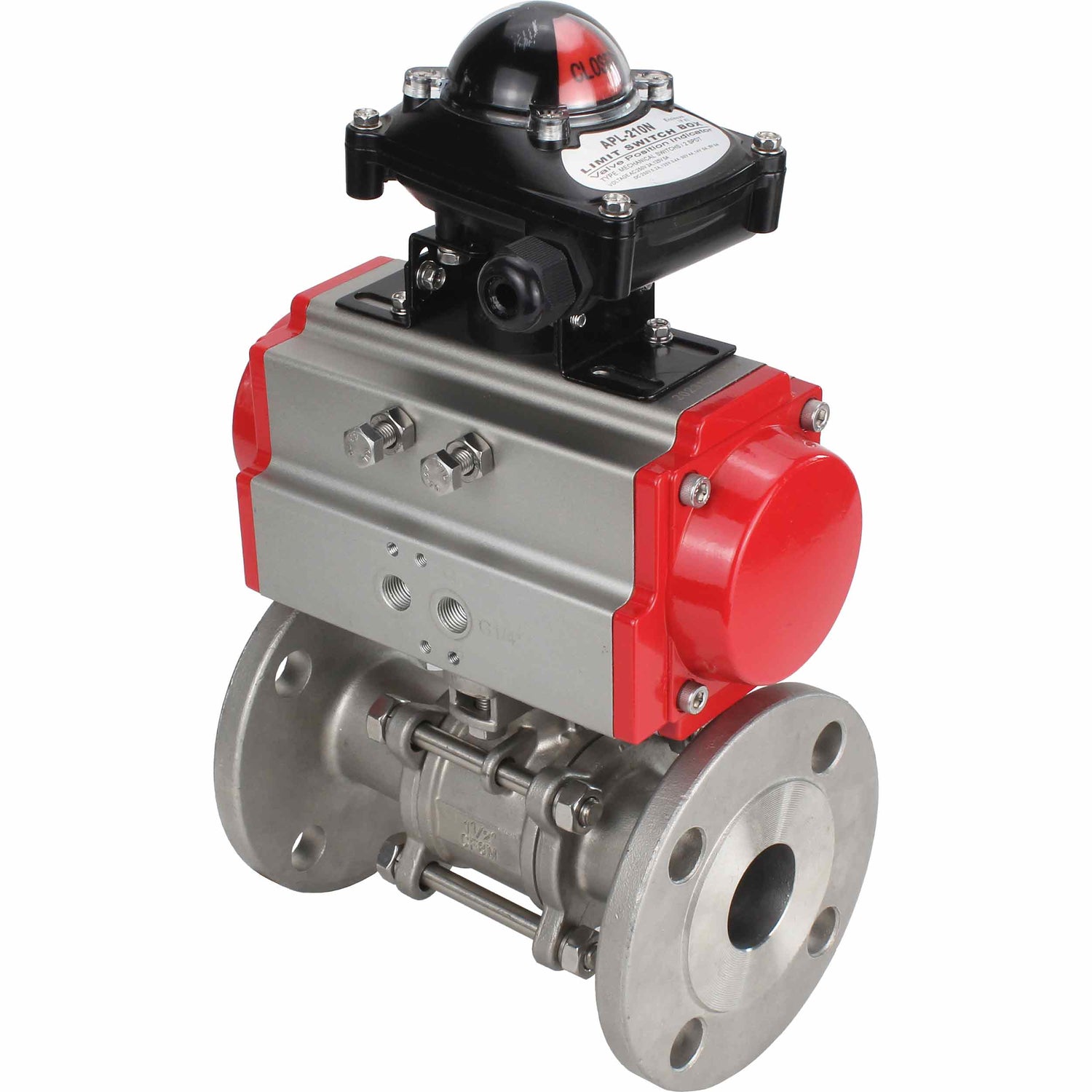 Kugelhahn aus Edelstahl Elephant ksfpt-304-180-da-apl210n, Gehäusematerial - Edelstahl AISI 304, Kugelmaterial - Edelstahl AISI 304, Dichtung - PTFE, pneumatisch betätigt