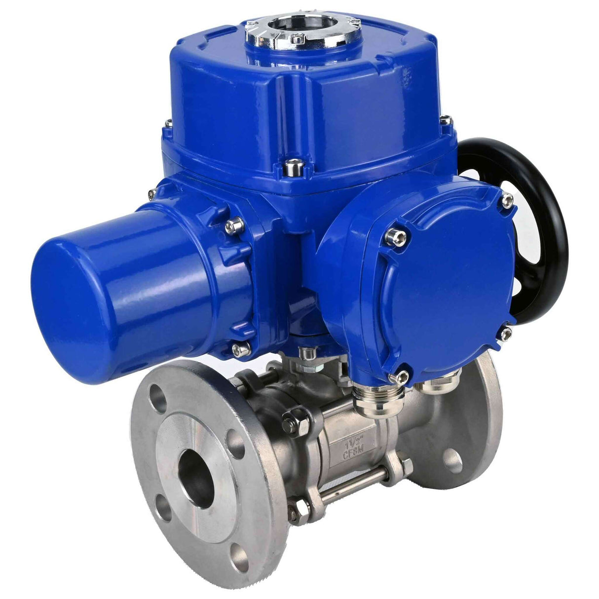 Edelstahl-Kugelhahn Elephant BVFPT.316.180 dreiteilig, Gehäusewerkstoff - Edelstahl SS316, Dichtung - PTFE, mit Flansch, voller Durchgang, elektrischer Schwenkantrieb Elephant QT-W (M) 380 V