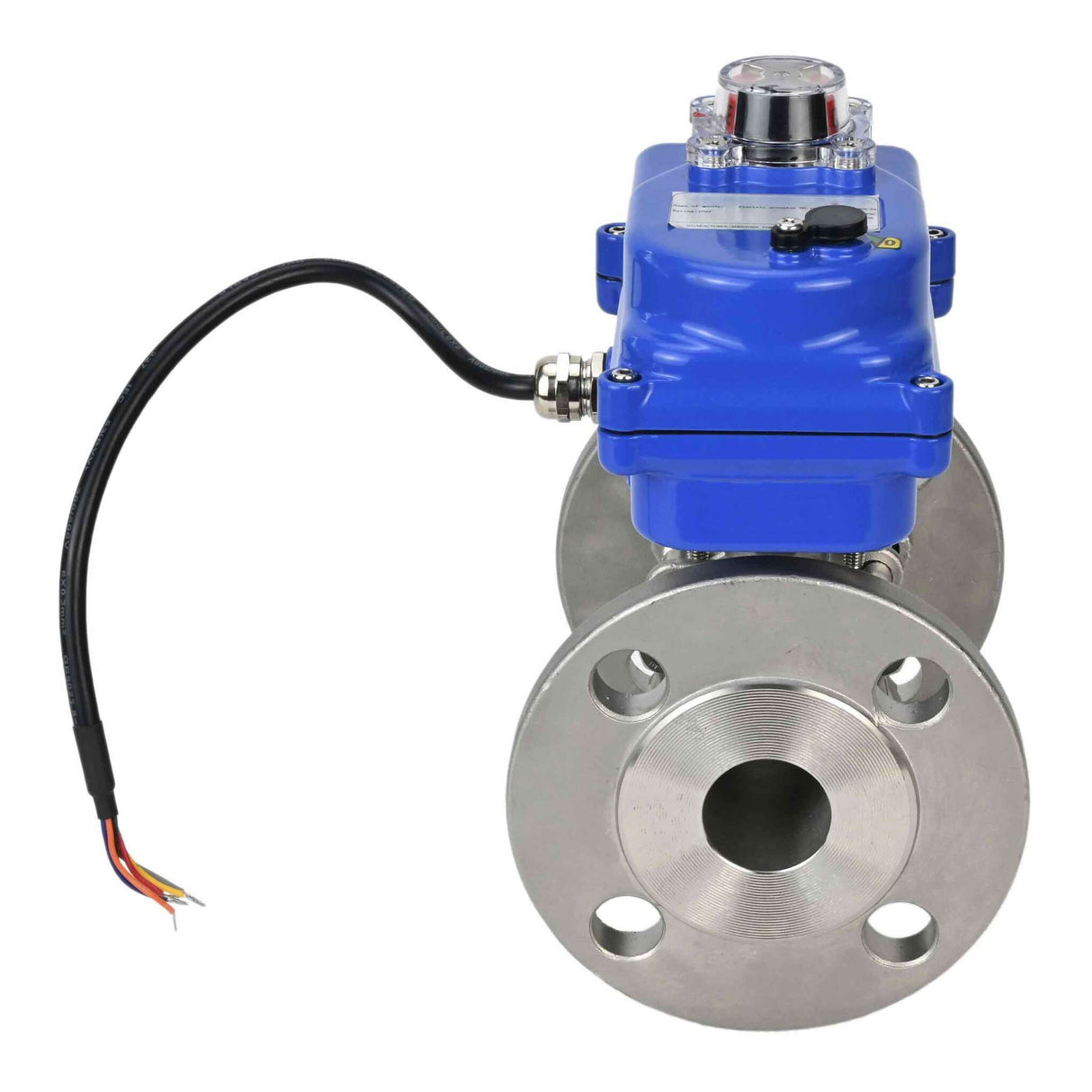 Edelstahl-Kugelhahn Elephant BVFPT-ISO.304.180 dreiteilig, Gehäusewerkstoff - Edelstahl SS304, Dichtung - PTFE, geflanscht, voller Durchgang, Elektroantrieb Elephant 003 blau 24 V