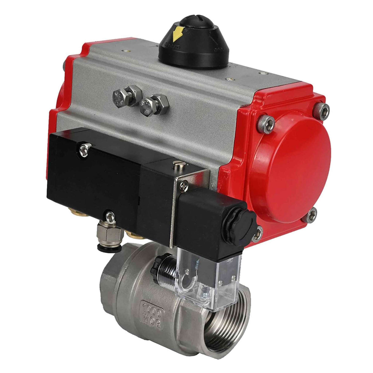 Kugelhahn aus Edelstahl Elephant kshmp316-elephant-da-4m310-24v, Gehäusematerial - Edelstahl AISI 316, Kugelmaterial - Edelstahl AISI 316, Dichtung - PTFE, pneumatisch betätigt