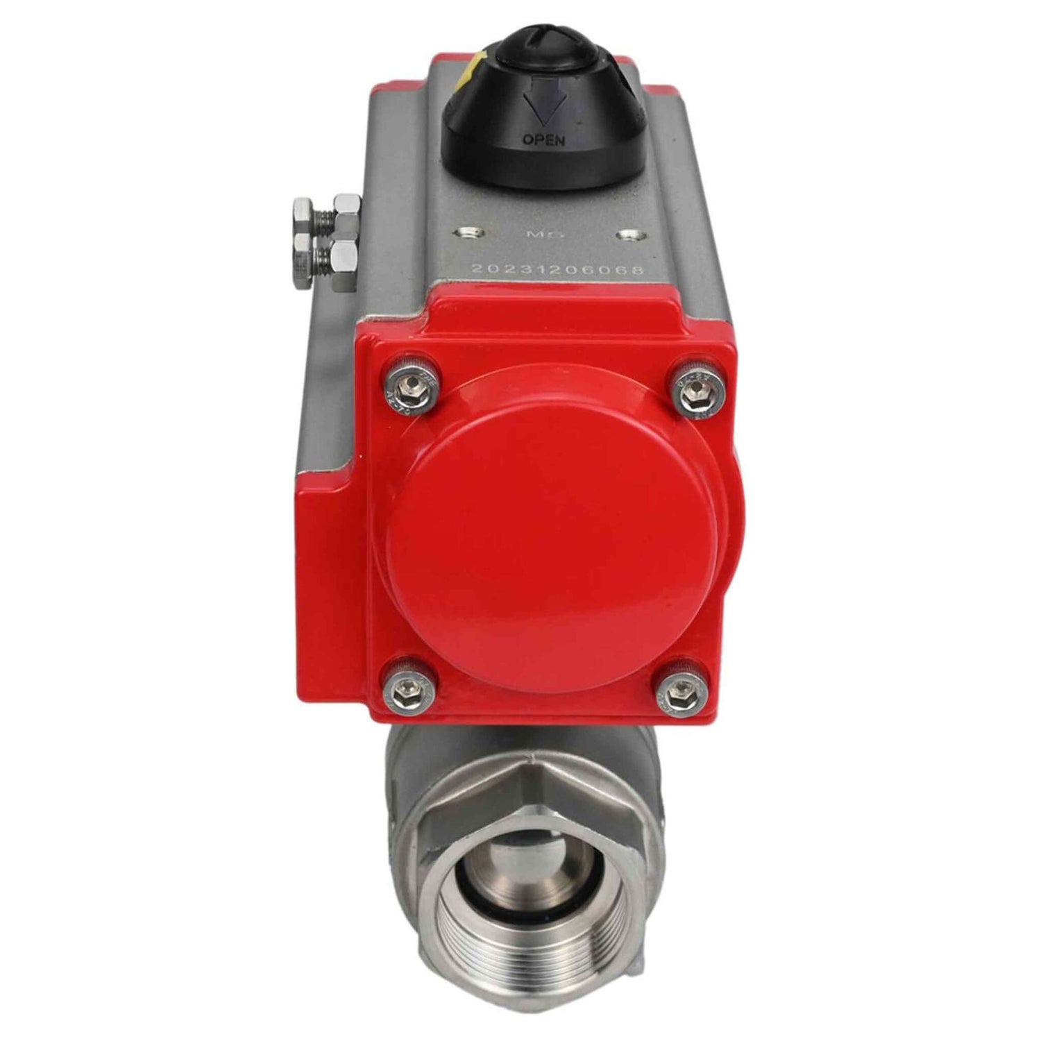 Kugelhahn aus Edelstahl Elephant BVMP.316.230-ISO PSI914, Gehäusematerial - Edelstahl AISI 316, Kugelmaterial - Edelstahl AISI 316, Dichtung - PTFE, Vollbohrung, Gewinde, doppeltwirkender pneumatischer Antrieb Elephant DA