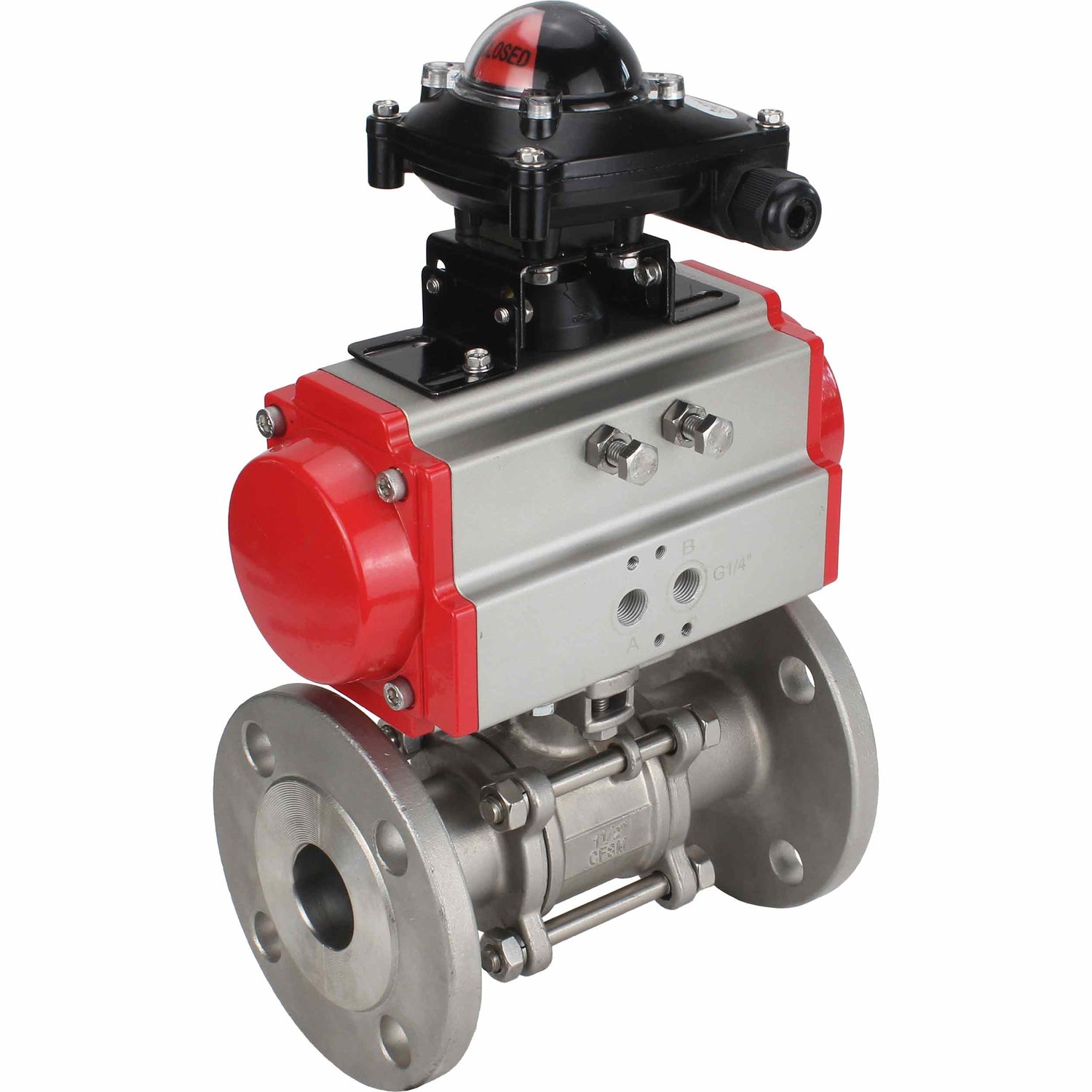 Kugelhahn aus Edelstahl Elephant ksfpt-304-180-da-apl210n, Gehäusematerial - Edelstahl AISI 304, Kugelmaterial - Edelstahl AISI 304, Dichtung - PTFE, pneumatisch betätigt