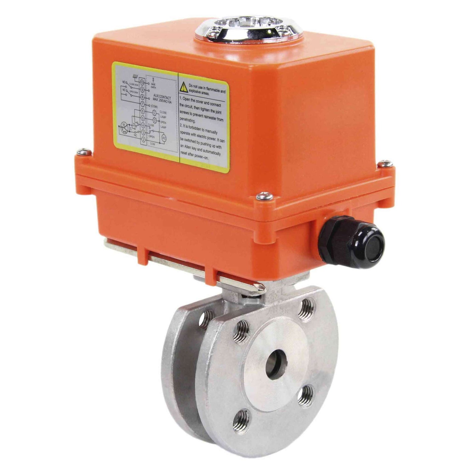 Kugelhahn aus Edelstahl Elephant kchmfp-elephant-110/220v, Gehäusematerial - Edelstahl AISI 316, Kugelmaterial - Edelstahl AISI 316, Dichtung - PTFE, elektrisch betätigter Antrieb