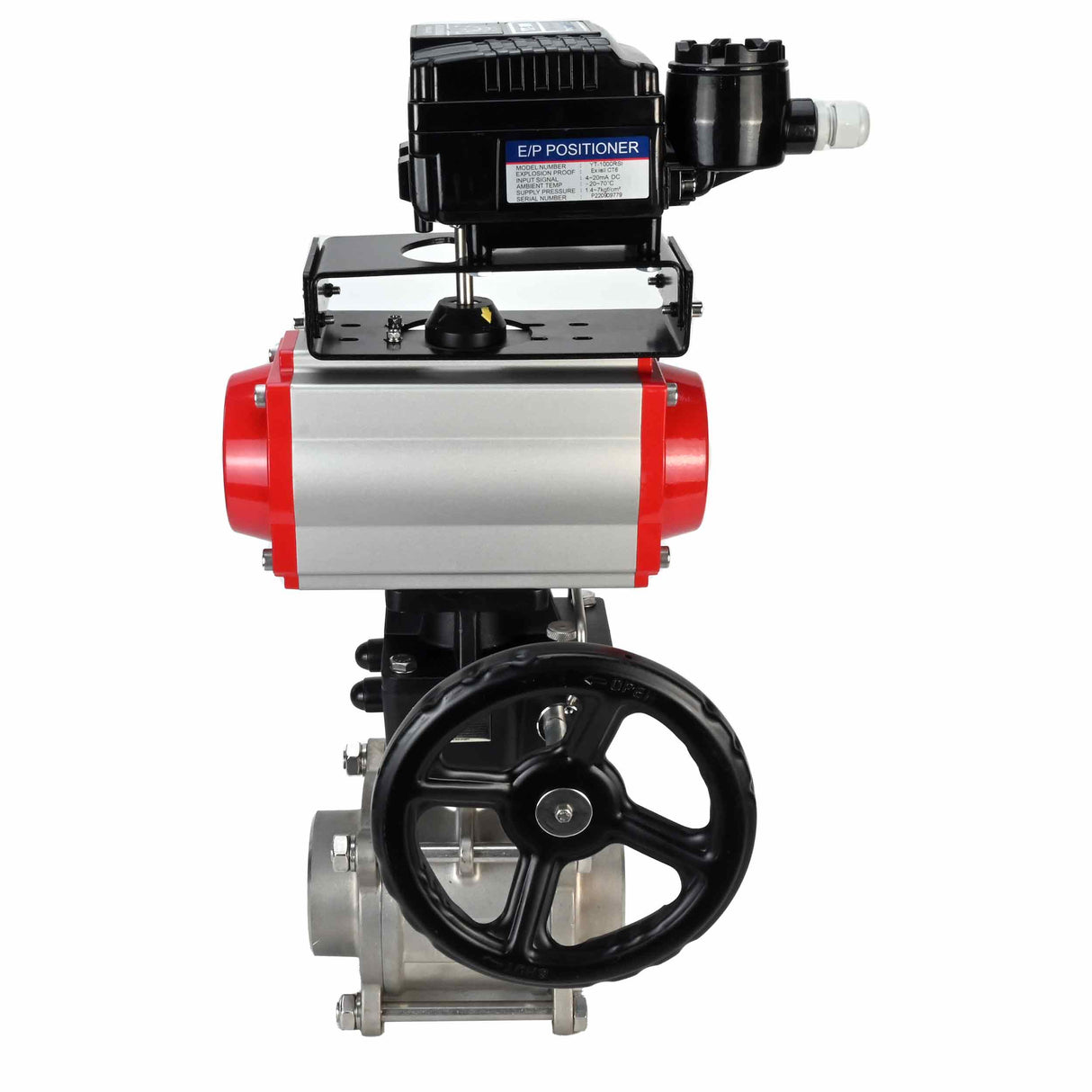 Kugelhahn aus Edelstahl Elephant kshpp-316200-da-yt1000rsn-hdm, Gehäusematerial - Edelstahl AISI 316, Kugelmaterial - Edelstahl AISI 316, Dichtung - PTFE, pneumatisch betätigter Antrieb